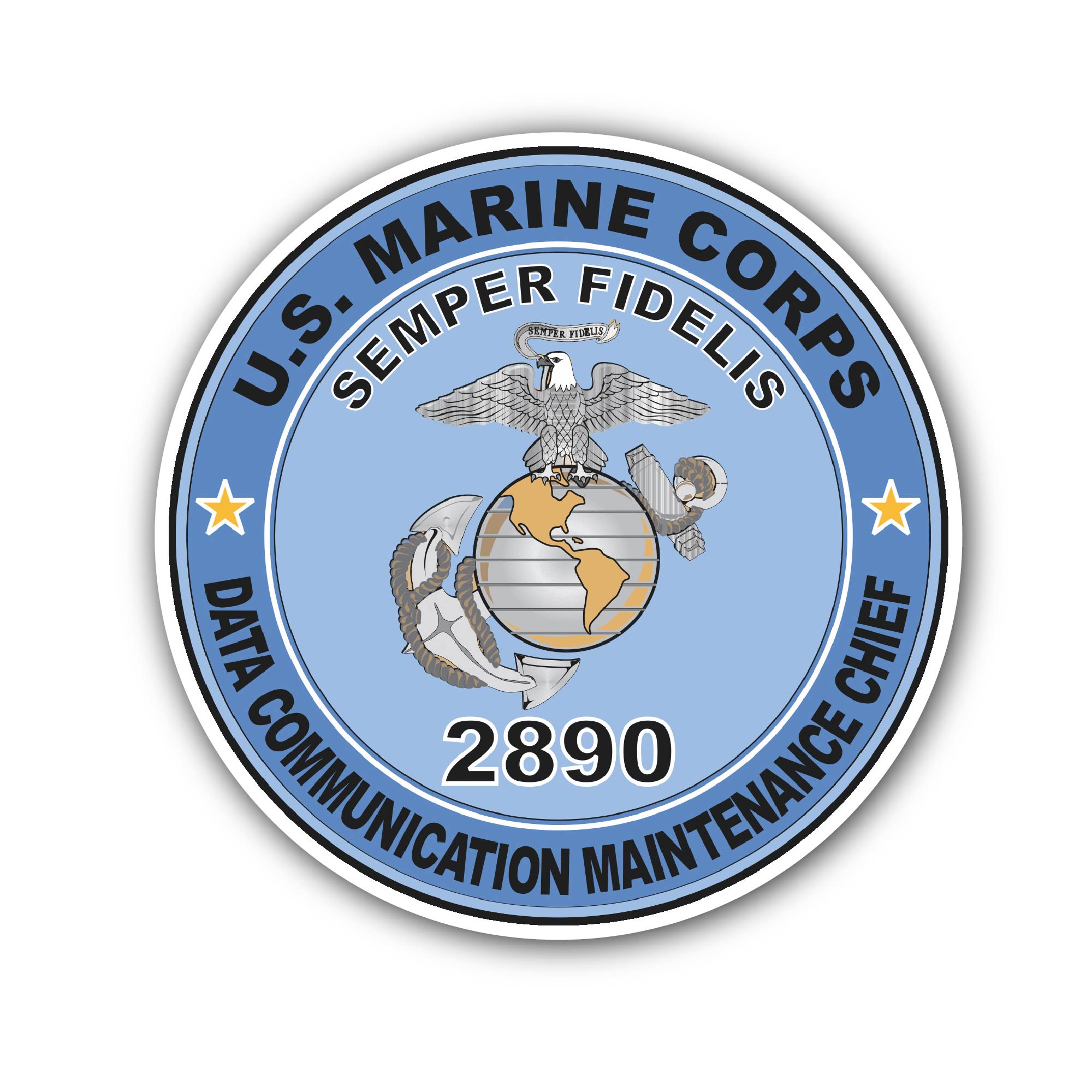 U.S.M.C. MOS 2890 Data Communication Maintenance Chief Sticker, Waterproof Vinyl Decal Sticker Indoor Or Outdoor 2 (Pieces) 3" and 5"