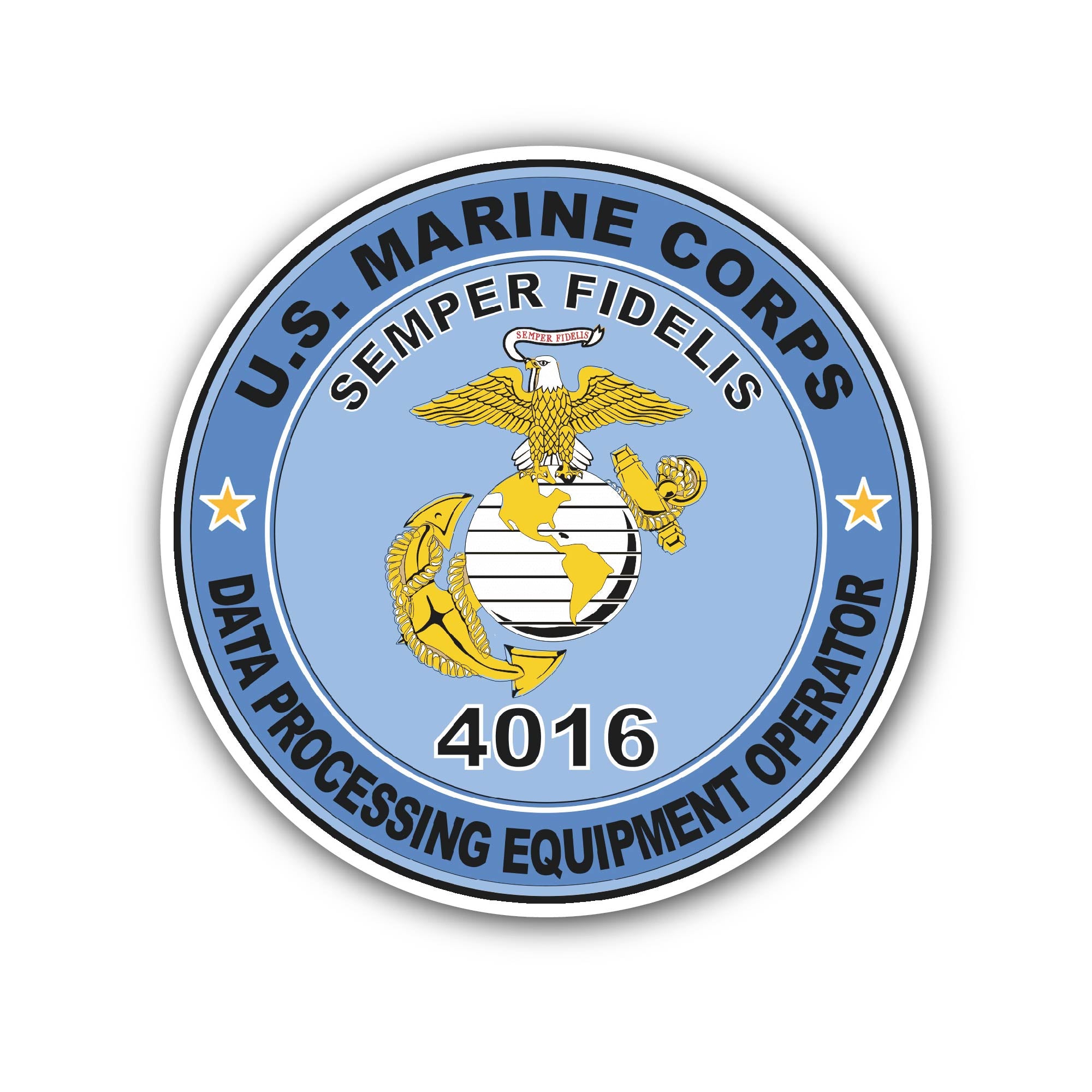 U.S.M.C. MOS 4016 Data Processing Equipment Operator Sticker, Waterproof Vinyl Decal Sticker Indoor Or Outdoor 2 (Pieces) 3" and 5"