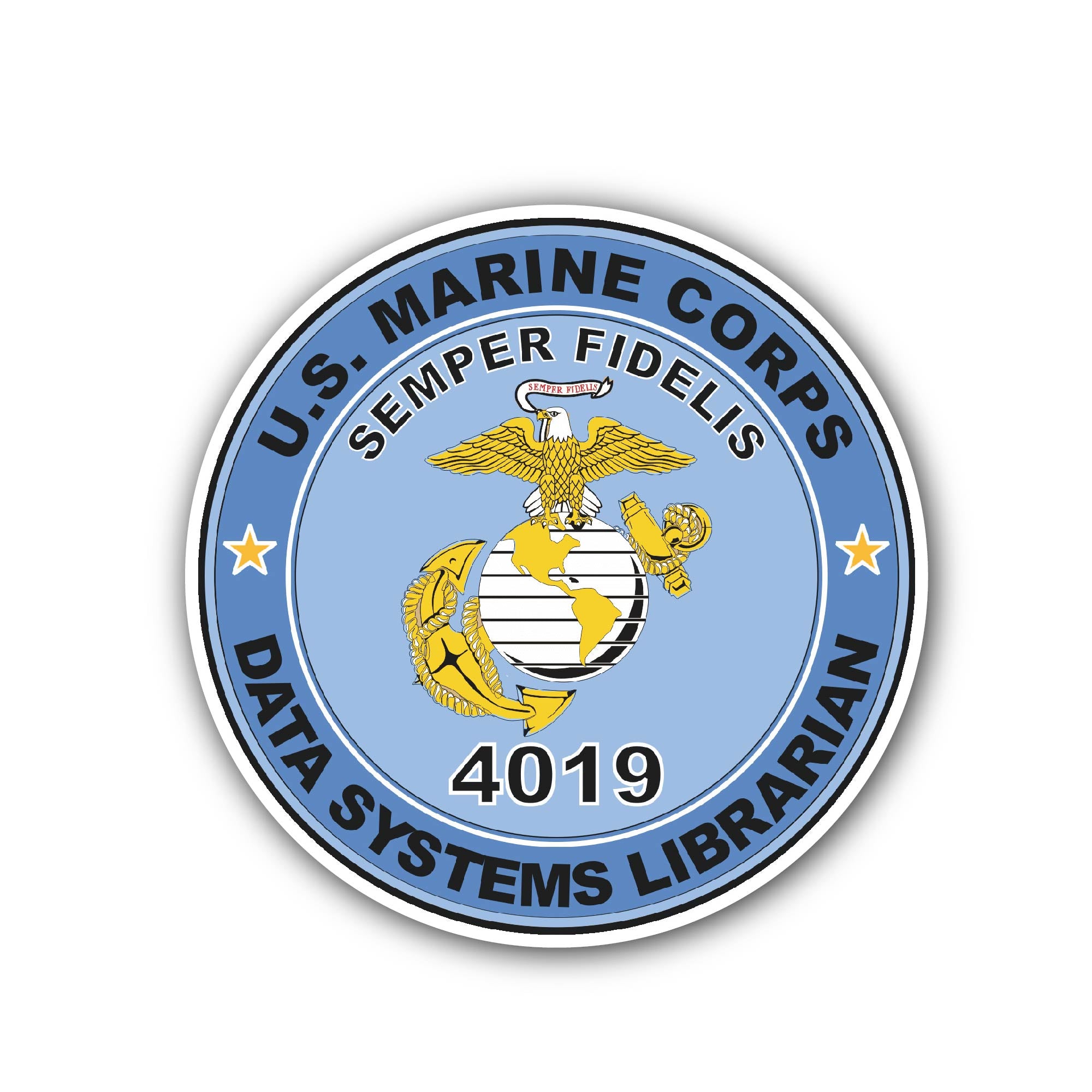 U.S.M.C. MOS 4019 Data Systems Librarian Sticker, Waterproof Vinyl Decal Sticker Indoor Or Outdoor 2 (Pieces) 3" and 5"