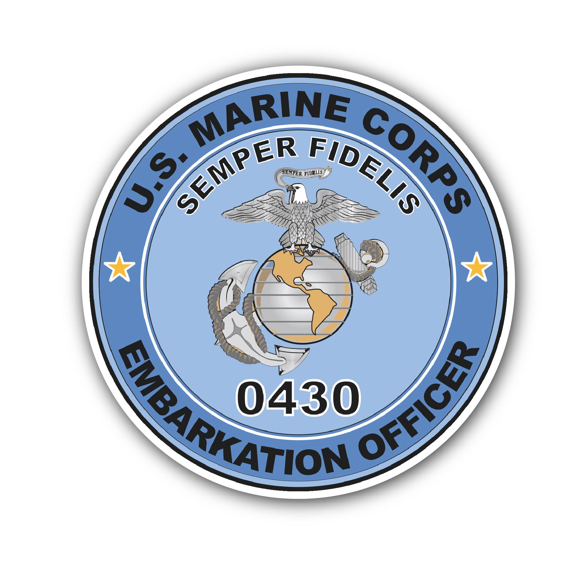 U.S.M.C. MOS 0430 Embarkation Officer Sticker, Waterproof Vinyl Decal Sticker Indoor Or Outdoor 2 (Pieces) 3" and 5"