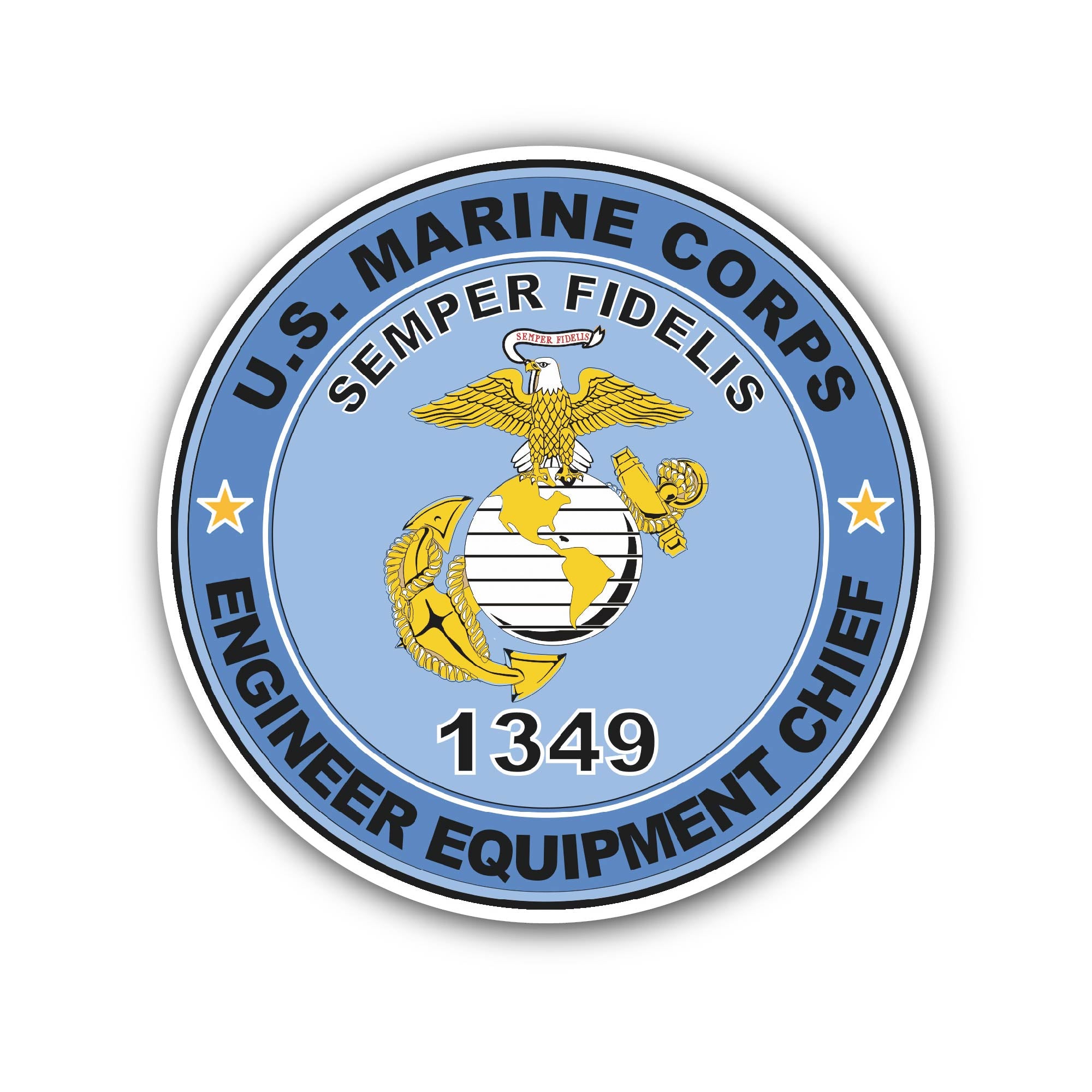 U.S.M.C. MOS 1349 Engineer Equipment Chief Sticker, Waterproof Vinyl Decal Sticker Indoor Or Outdoor 2 (Pieces) 3" and 5"