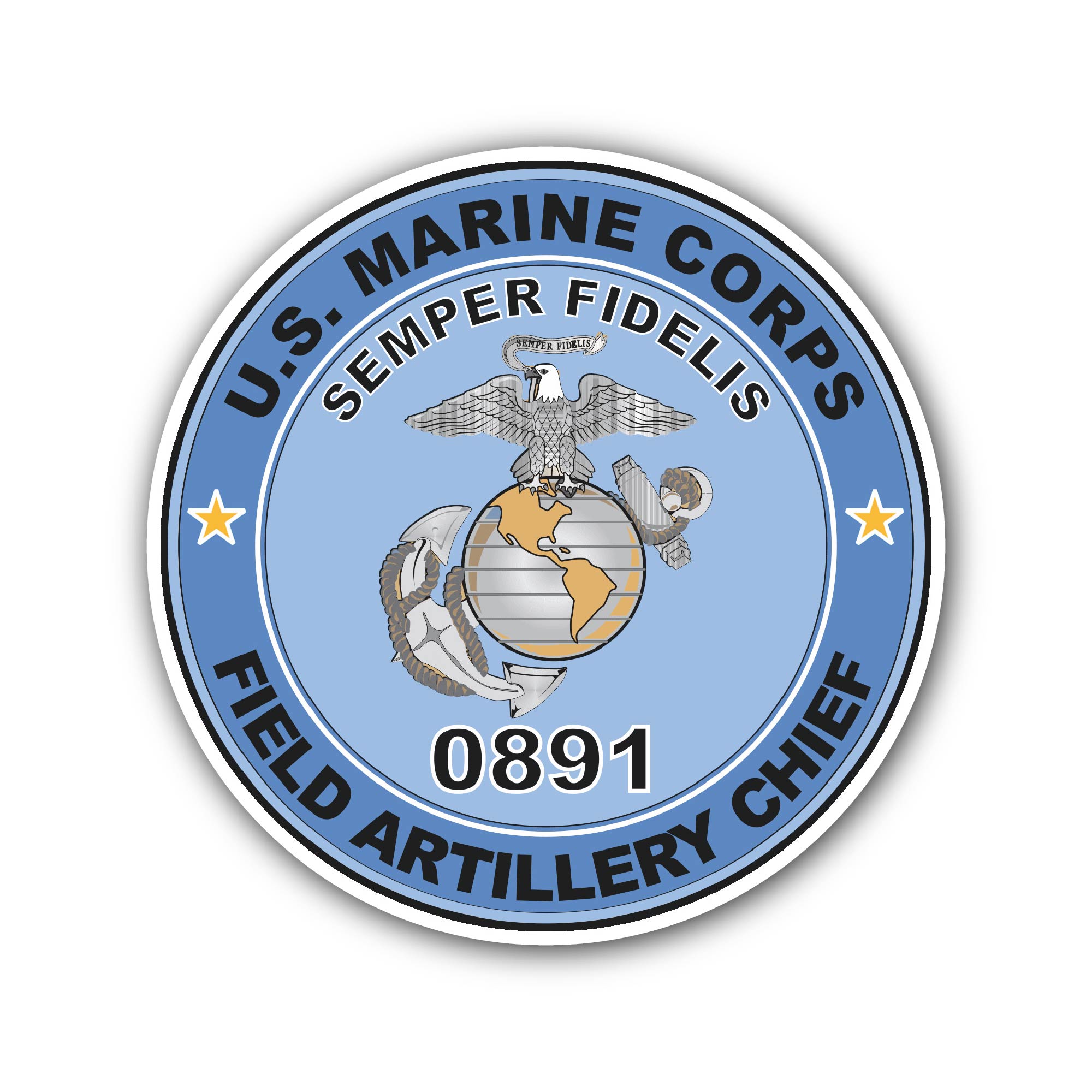 U.S.M.C. MOS 0891 Field Artillery Chief Sticker, Waterproof Vinyl Decal Sticker Indoor Or Outdoor 2 (Pieces) 3" and 5"