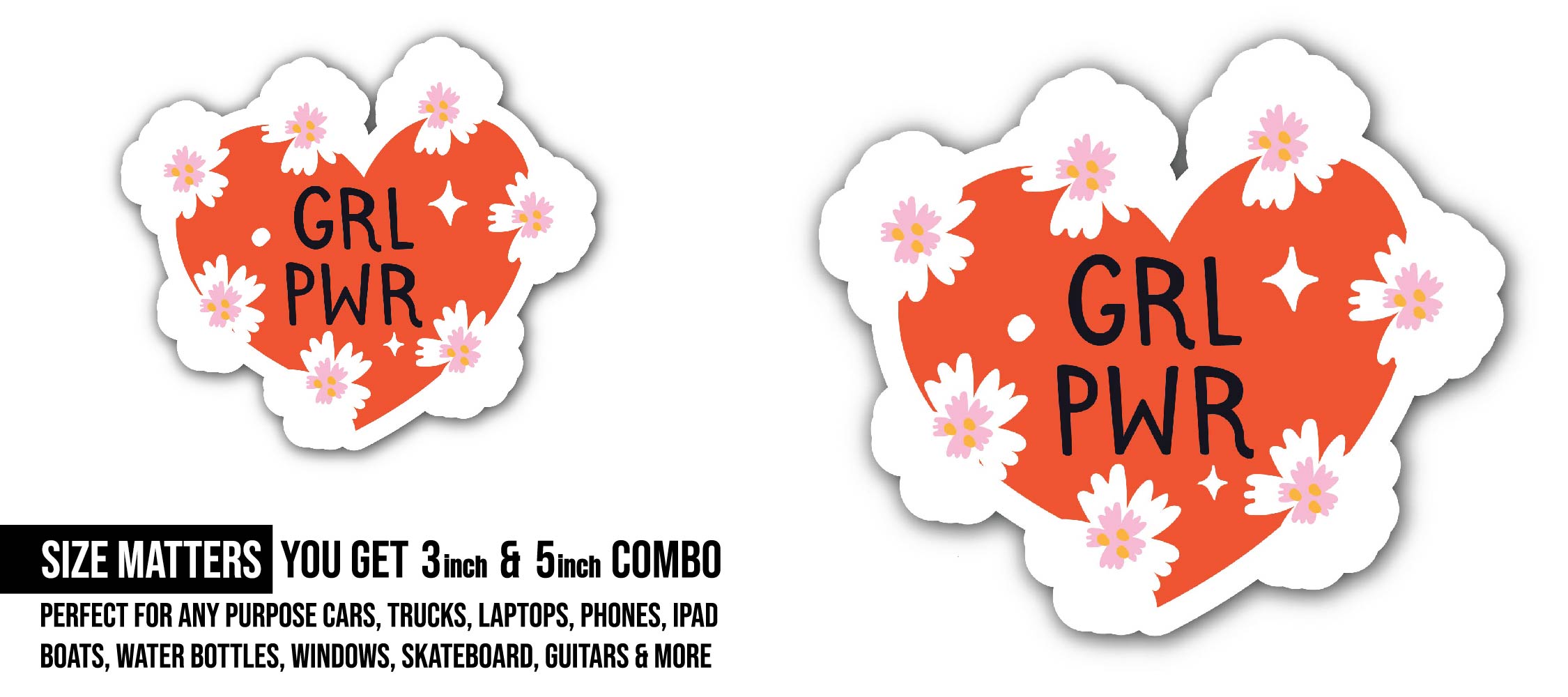 GRL PWR Sticker, Waterproof Vinyl Decal Sticker Indoor Or Outdoor 2 (Pieces) 3" and 5"