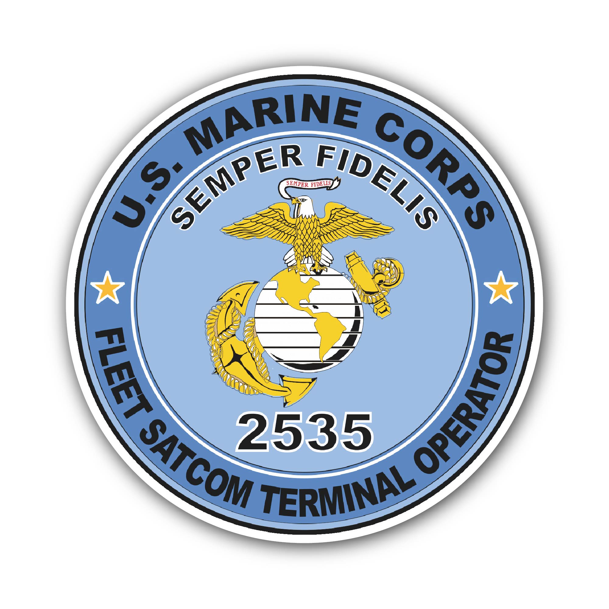 U.S.M.C. MOS 2535 Fleet SATCOM Terminal Operator Sticker, Waterproof Vinyl Decal Sticker Indoor Or Outdoor 2 (Pieces) 3" and 5"