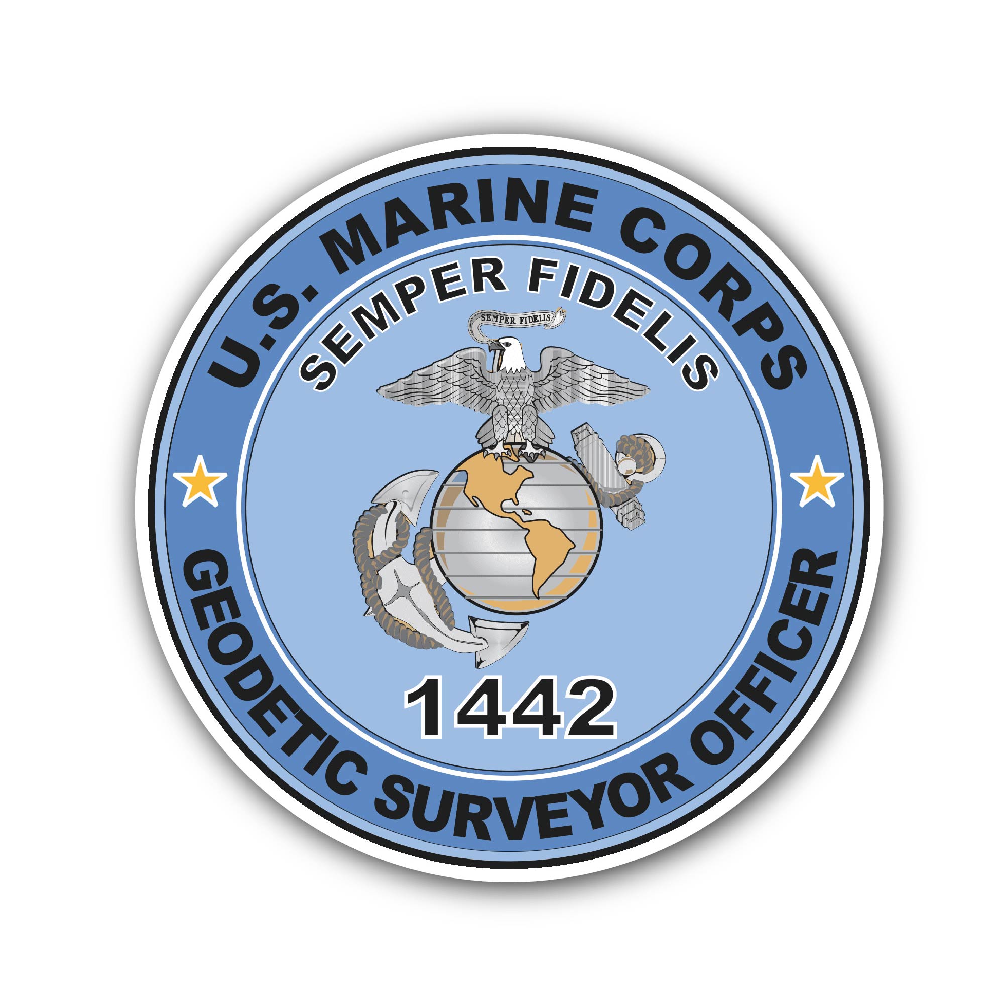 U.S.M.C. MOS 1442 Geodetic Surveyor Officer Sticker, Waterproof Vinyl Decal Sticker Indoor Or Outdoor 2 (Pieces) 3" and 5"
