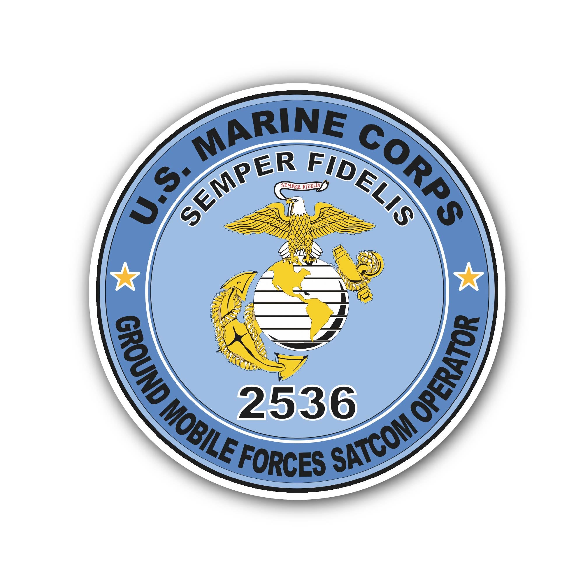 U.S.M.C. MOS 2536 Ground Mobile Forces SATCOM Operator Sticker, Waterproof Vinyl Decal Sticker Indoor Or Outdoor 2 (Pieces) 3" and 5"