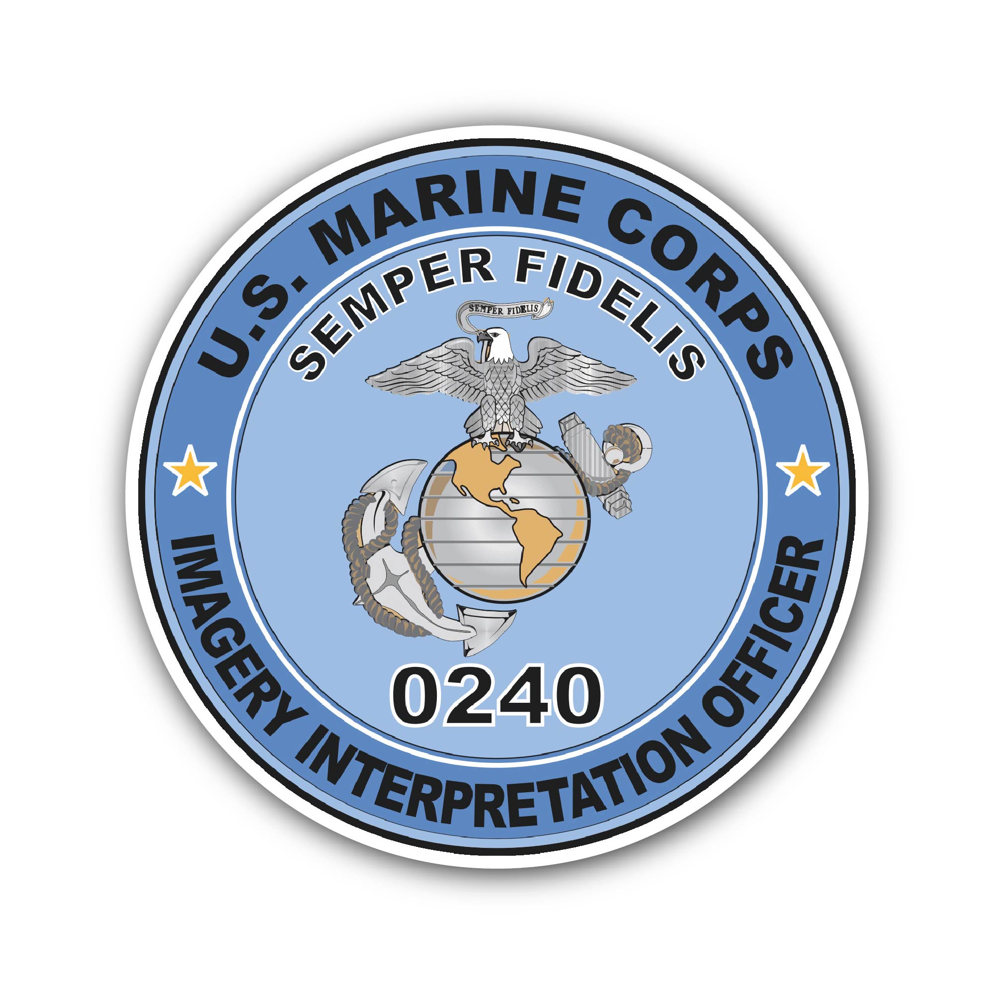 U.S.M.C. MOS 0240 Imagery Interpretation Officer Sticker, Waterproof Vinyl Decal Sticker Indoor Or Outdoor 2 (Pieces) 3" and 5"