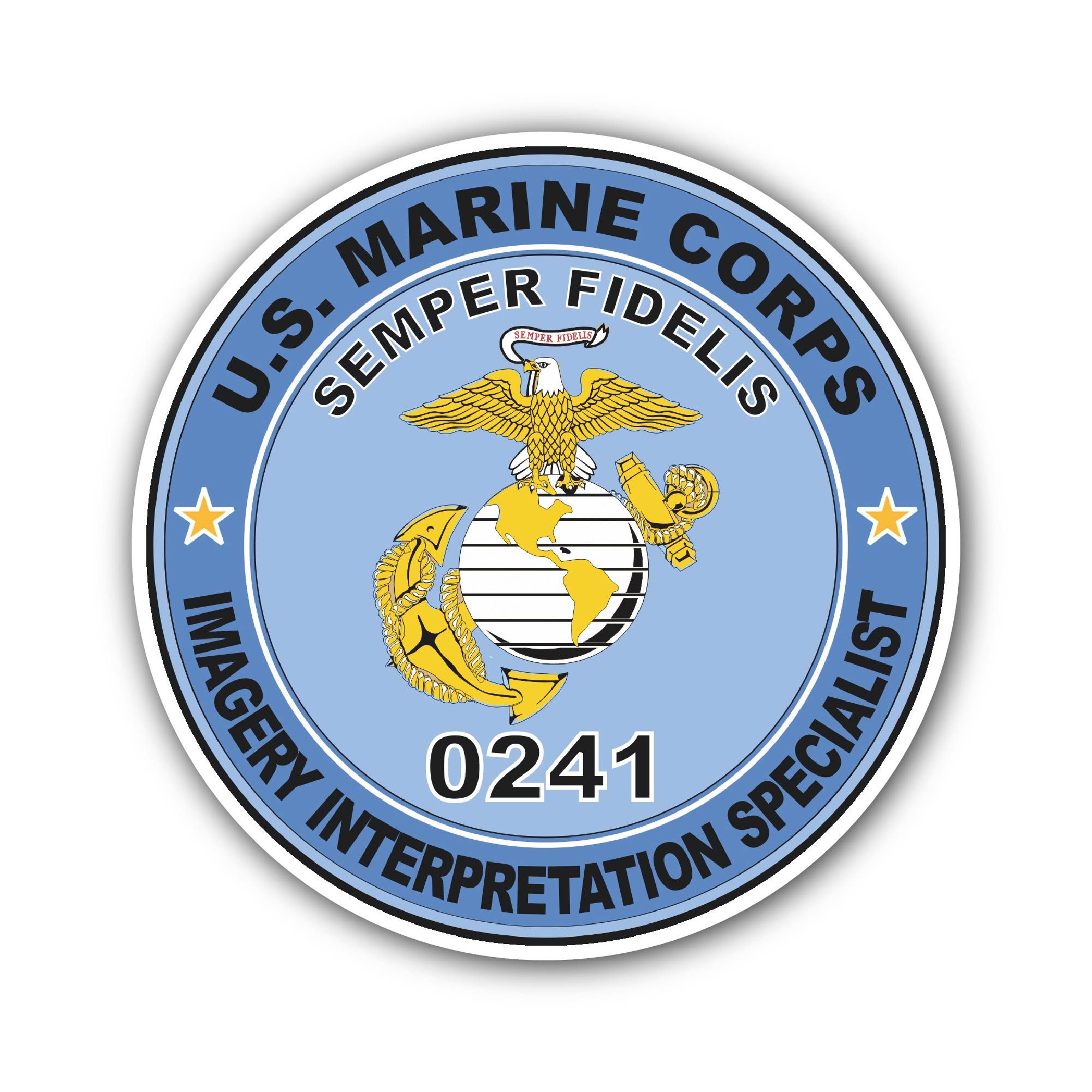 U.S.M.C. MOS 0241 Imagery Interpretation Specialist Sticker, Waterproof Vinyl Decal Sticker Indoor Or Outdoor 2 (Pieces) 3" and 5"