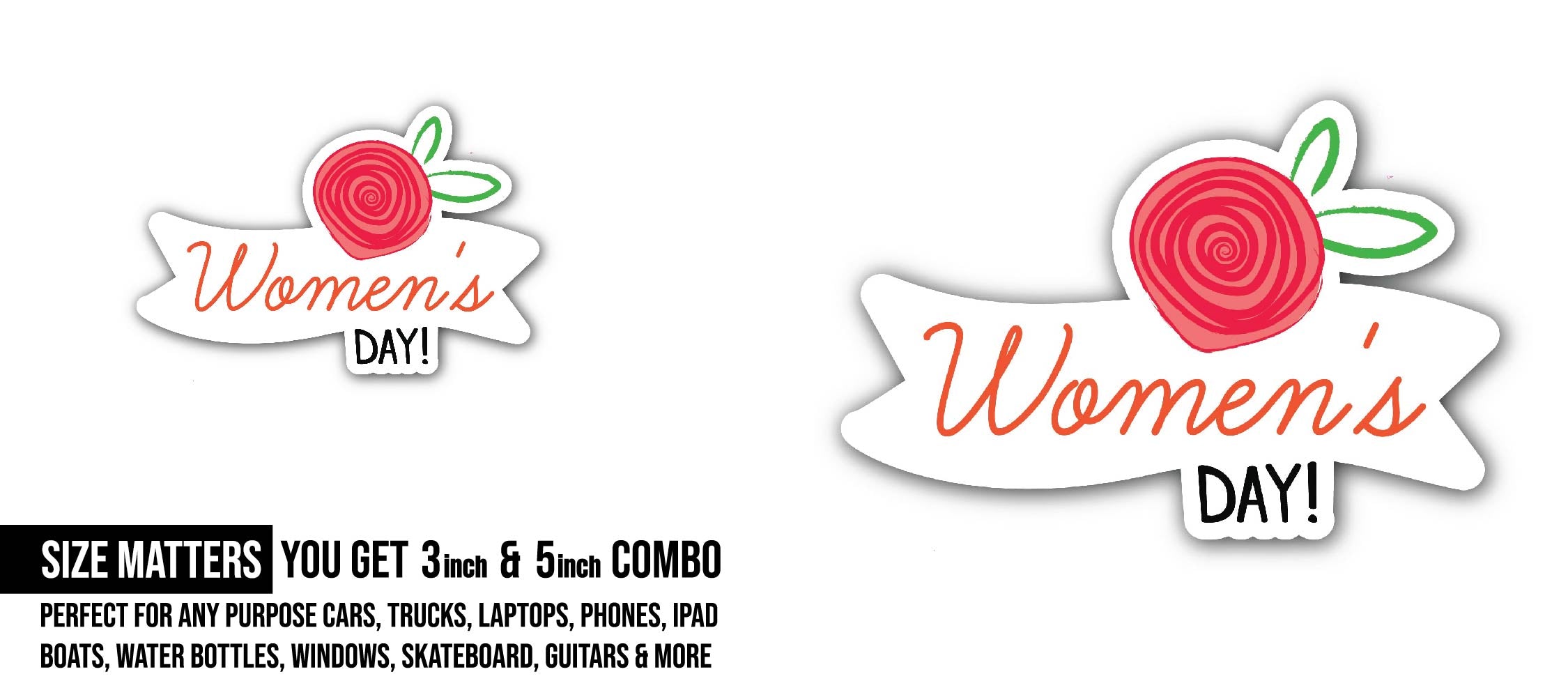 Women's Day Sticker, Waterproof Vinyl Decal Sticker Indoor Or Outdoor 2 (Pieces) 3" and 5"