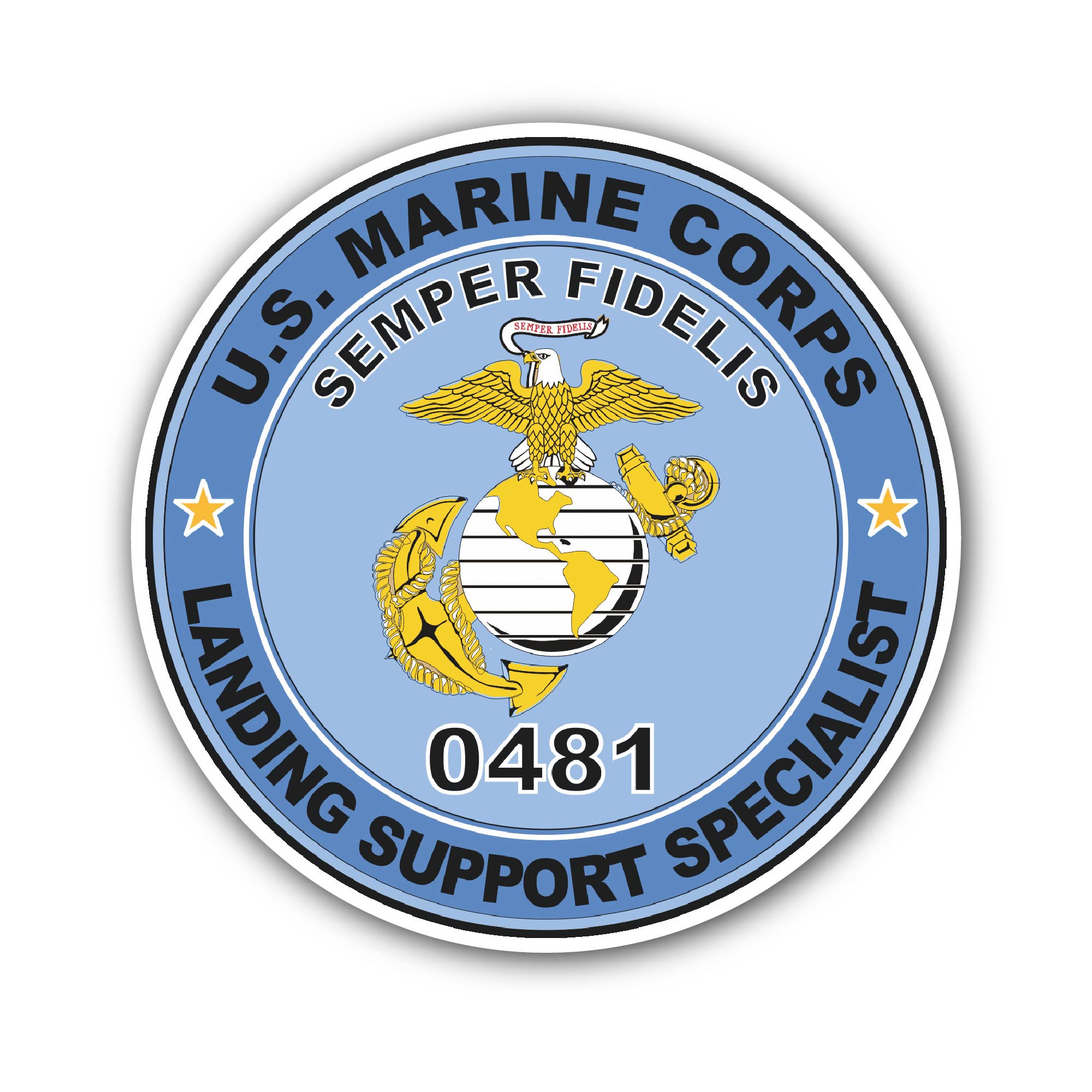 U.S.M.C. MOS 0481 Landing Support Specialist Sticker, Waterproof Vinyl Decal Sticker Indoor Or Outdoor 2 (Pieces) 3" and 5"