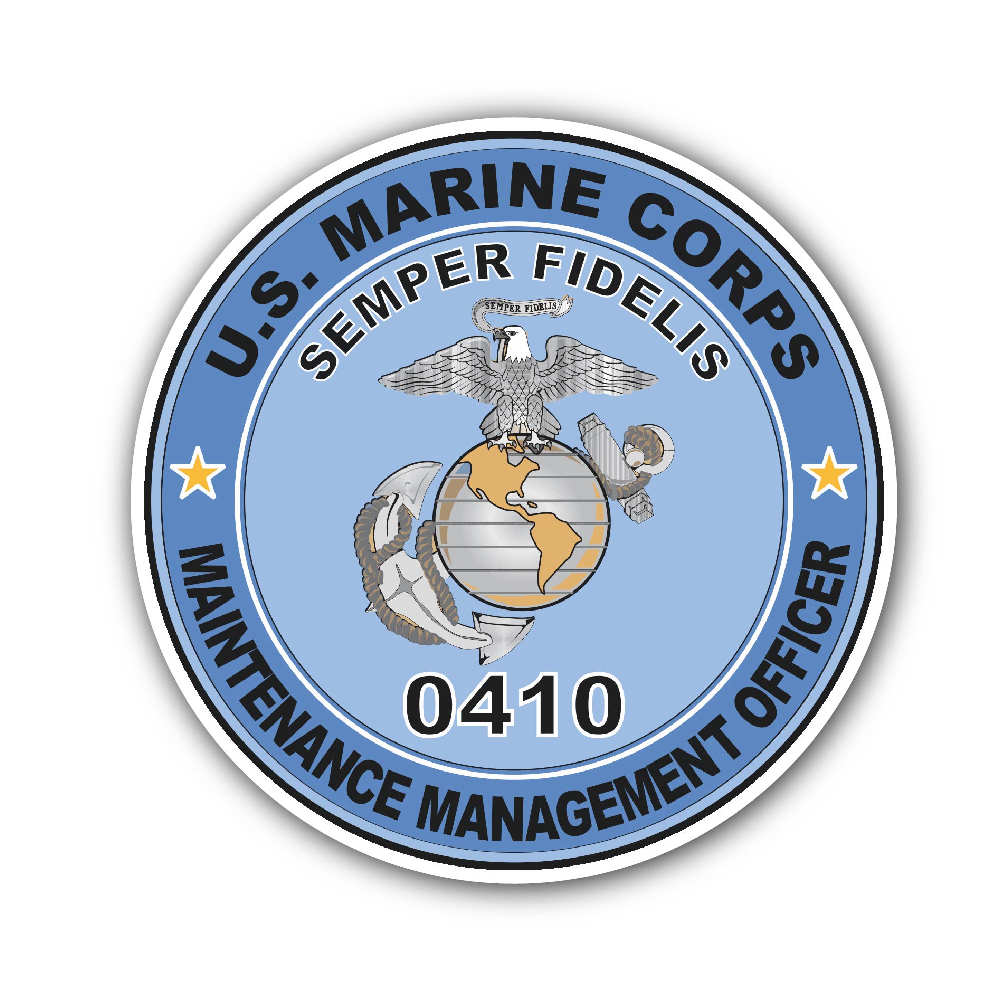 U.S.M.C. MOS 0410 Maintenance Management Officer Sticker, Waterproof Vinyl Decal Sticker Indoor Or Outdoor 2 (Pieces) 3" and 5"