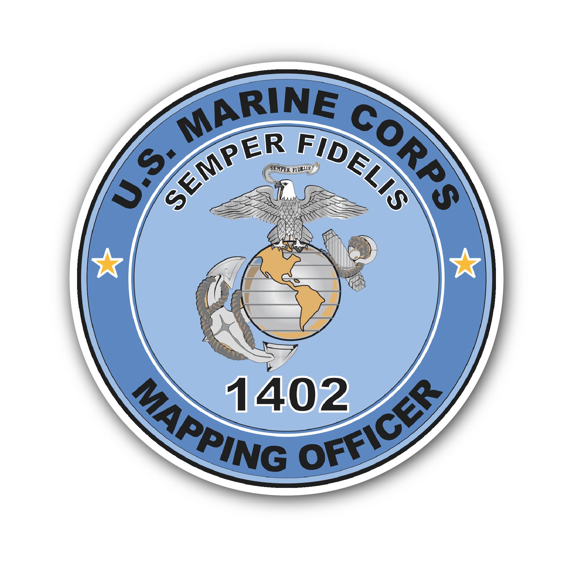 U.S.M.C. MOS 1402 Mapping Officer Sticker, Waterproof Vinyl Decal Sticker Indoor Or Outdoor 2 (Pieces) 3" and 5"