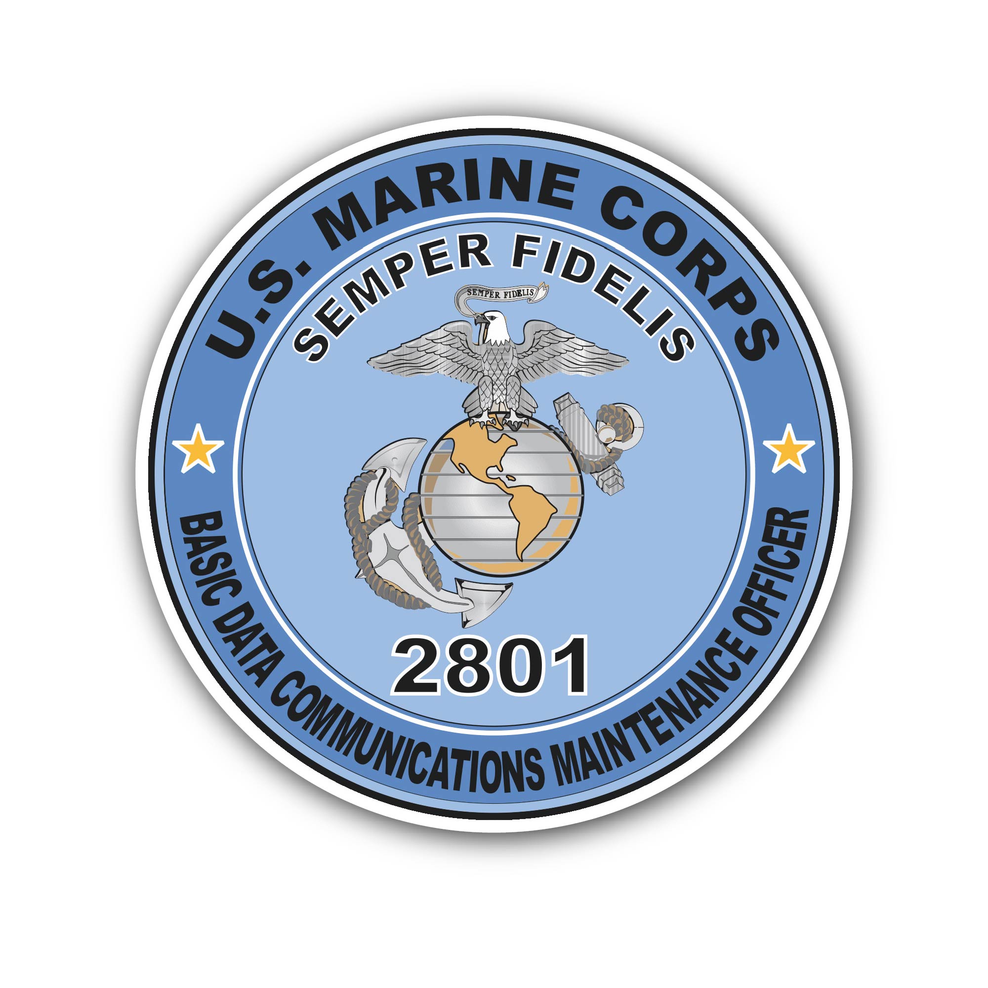 Basic Data Communications Maintenance Officer MOS 2801 Sticker, Waterproof Vinyl Decal Sticker Indoor Or Outdoor 2 (Pieces) 3" and 5"