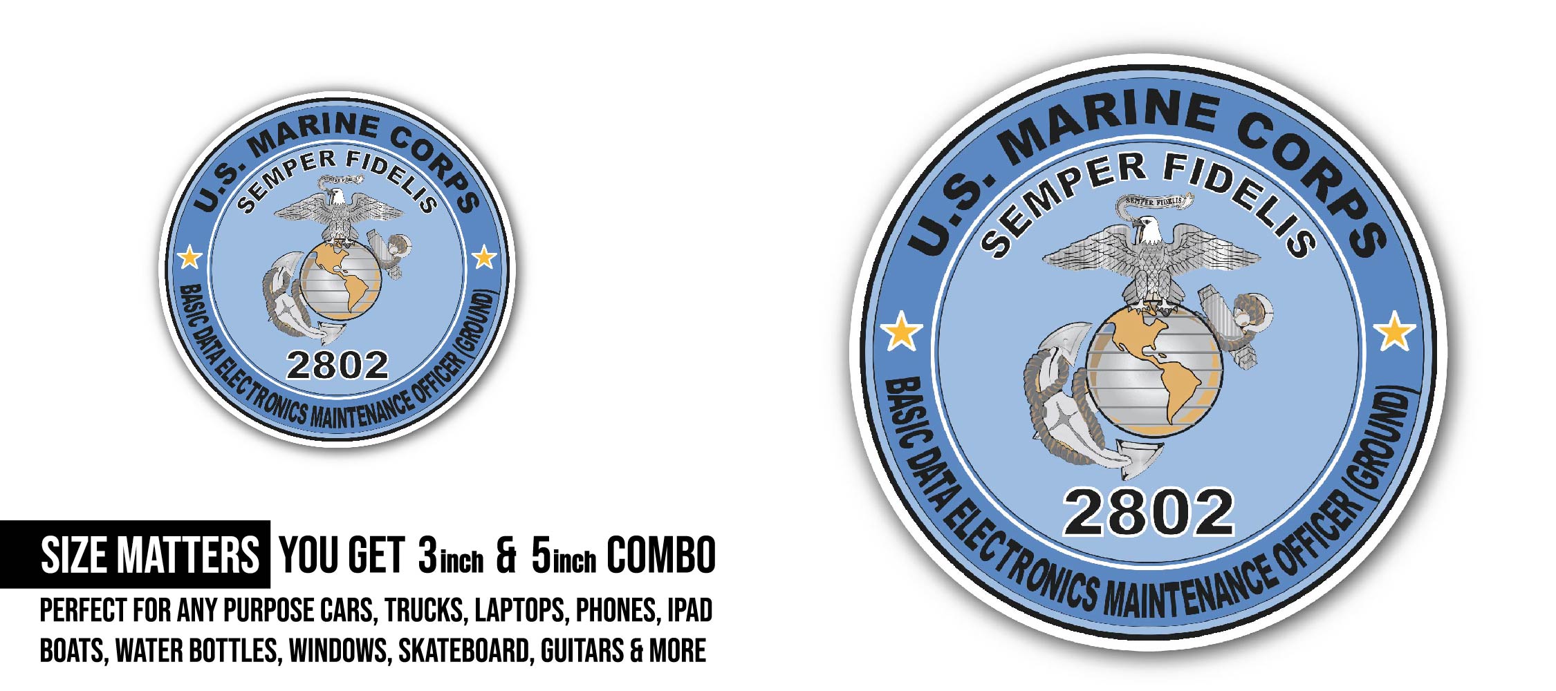 Basic Data Electronics Maintenance Officer (Ground) MOS 2802 Sticker, Waterproof Vinyl Decal Sticker Indoor Or Outdoor 2 (Pieces) 3" and 5"