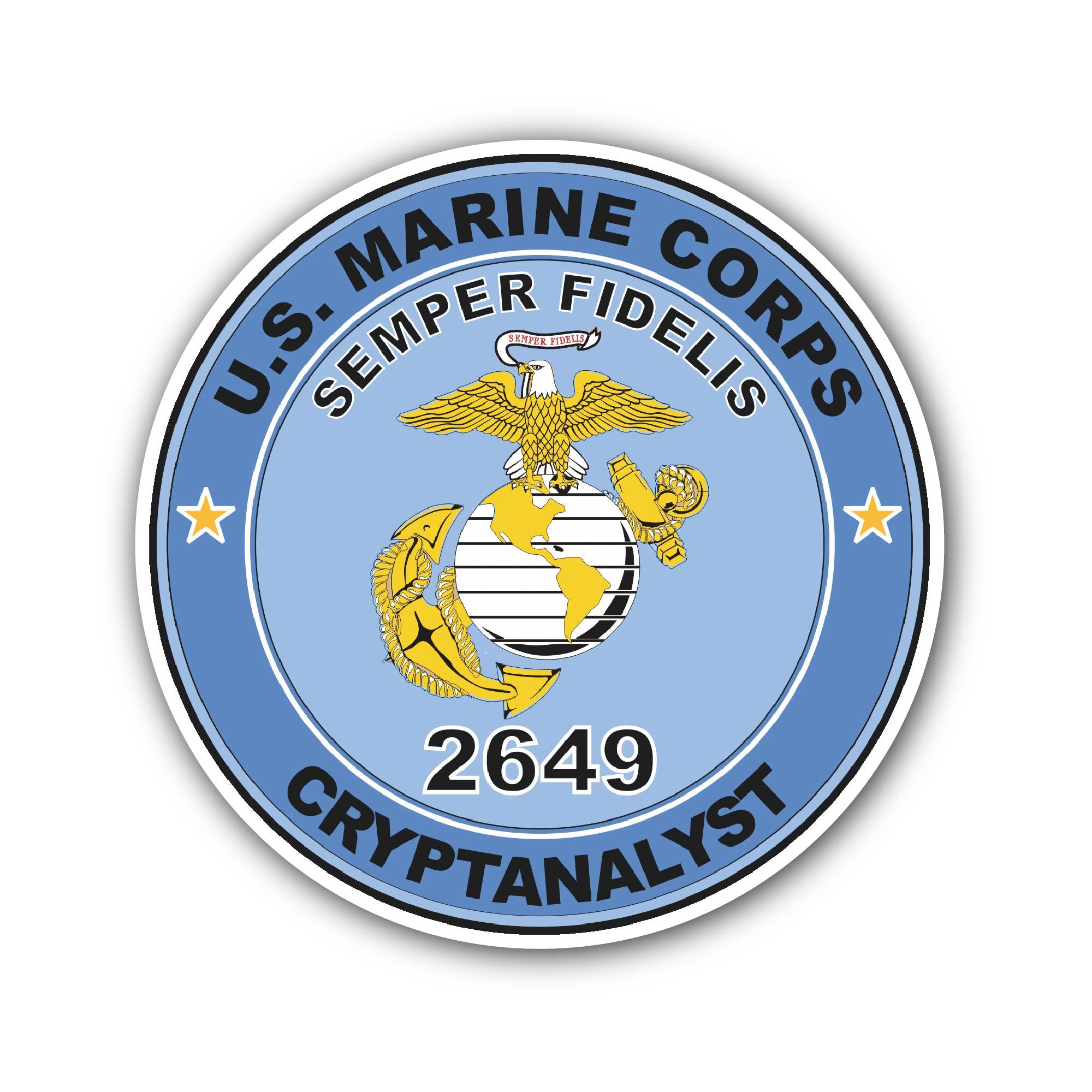 U.S.M.C. MOS 2649 Cryptanalyst Sticker, Waterproof Vinyl Decal Sticker Indoor Or Outdoor 2 (Pieces) 3" and 5"