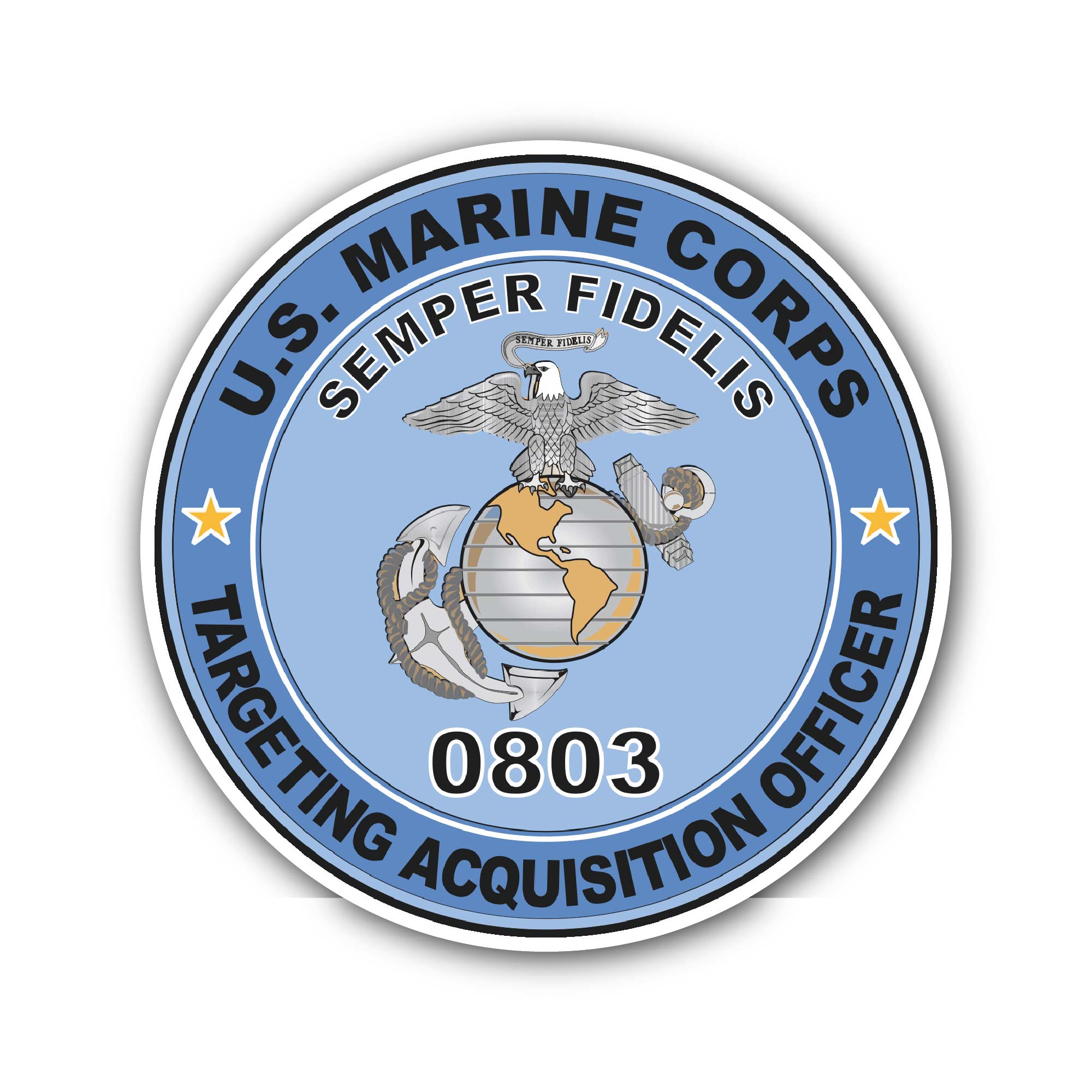 U.S.M.C. MOS 0803 Targeting Acquisition Officer Sticker, Waterproof Vinyl Decal Sticker Indoor Or Outdoor 2 (Pieces) 3" and 5"