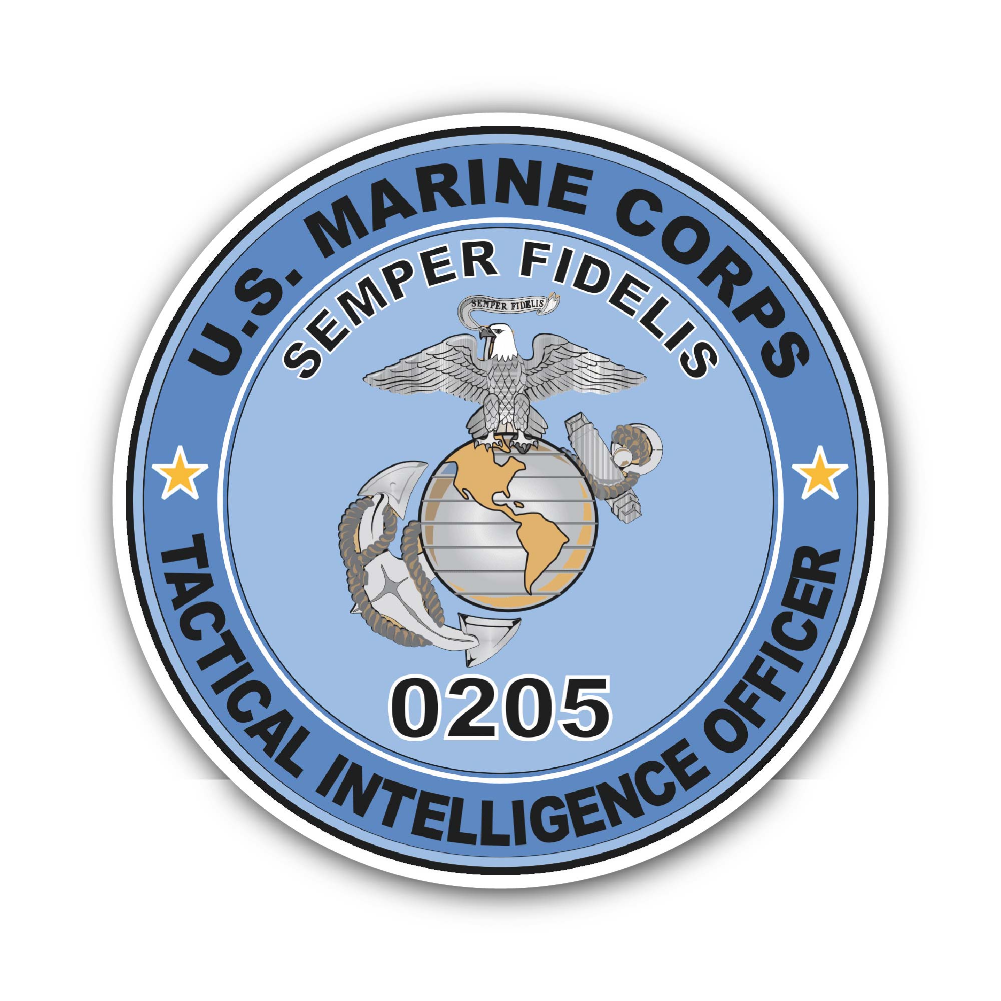 U.S.M.C. MOS 0205 Tactical Intelligence Officer Sticker, Waterproof Vinyl Decal Sticker Indoor Or Outdoor 2 (Pieces) 3" and 5"