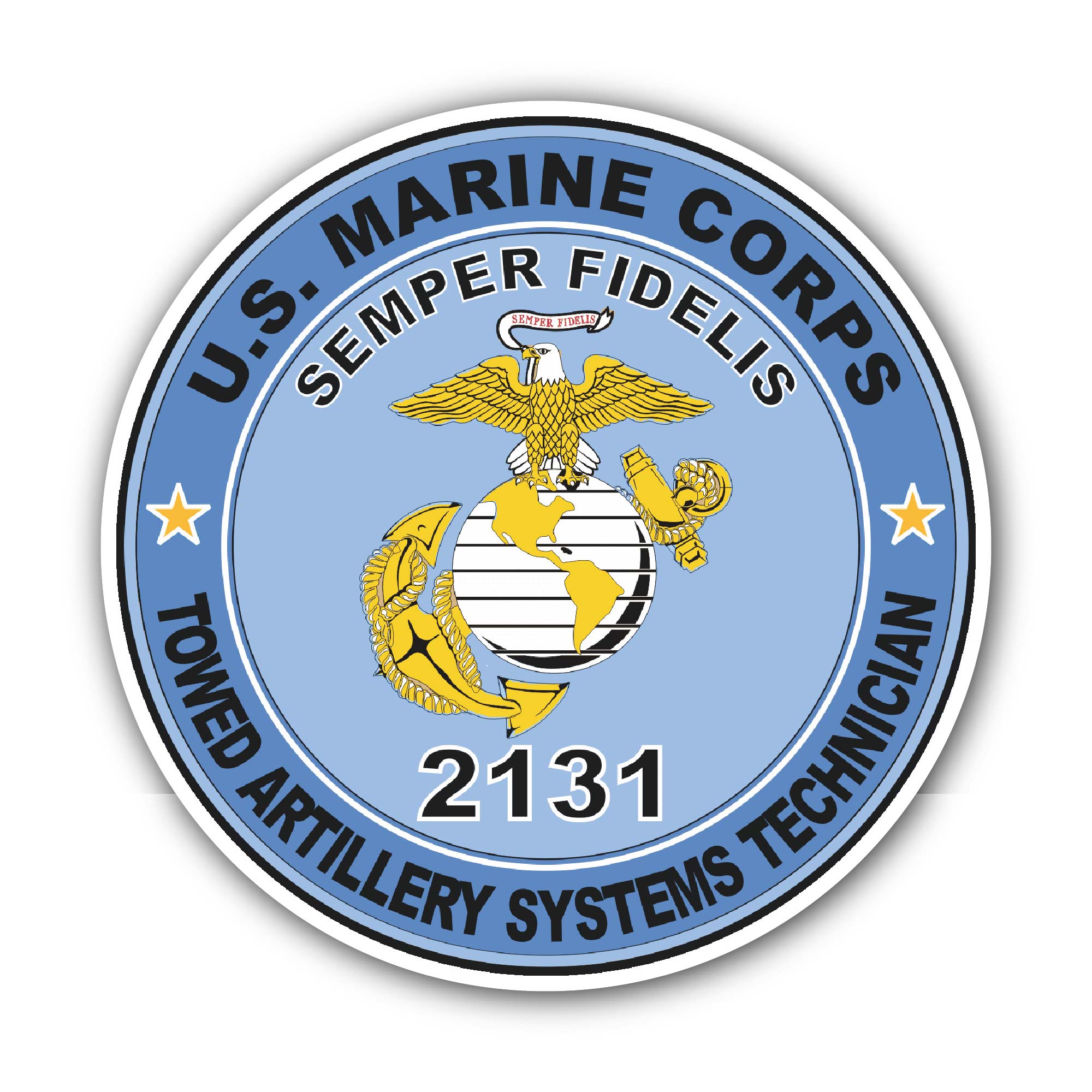 Towed Artillery Systems Technician MOS 2131 U.S.M.C Military Sticker, Waterproof Vinyl Decal Sticker Indoor Or Outdoor 2 (Pieces) 3" and 5"