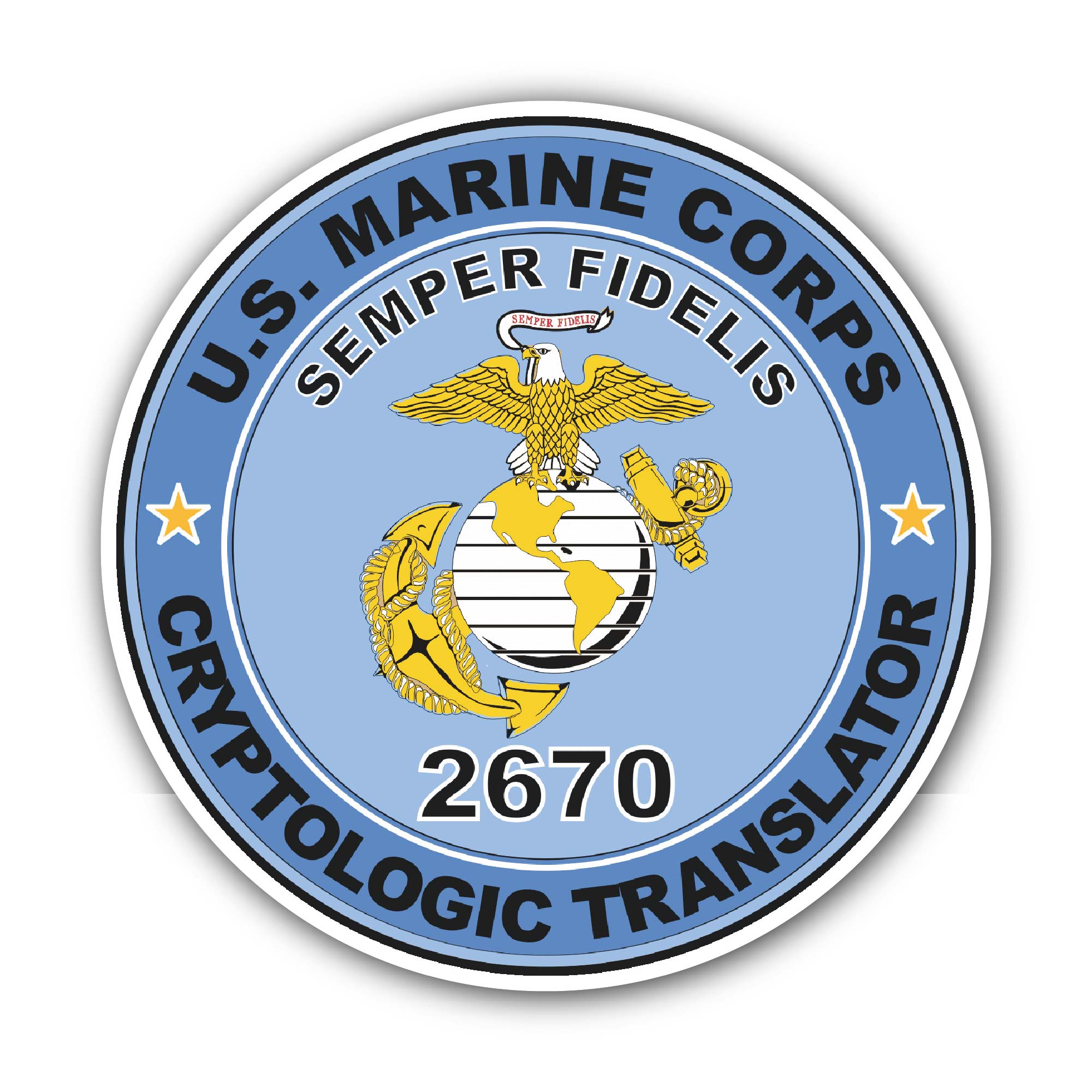 U.S.M.C. MOS 2670 Cryptologic Translator Sticker, Waterproof Vinyl Decal Sticker Indoor Or Outdoor 2 (Pieces) 3" and 5"