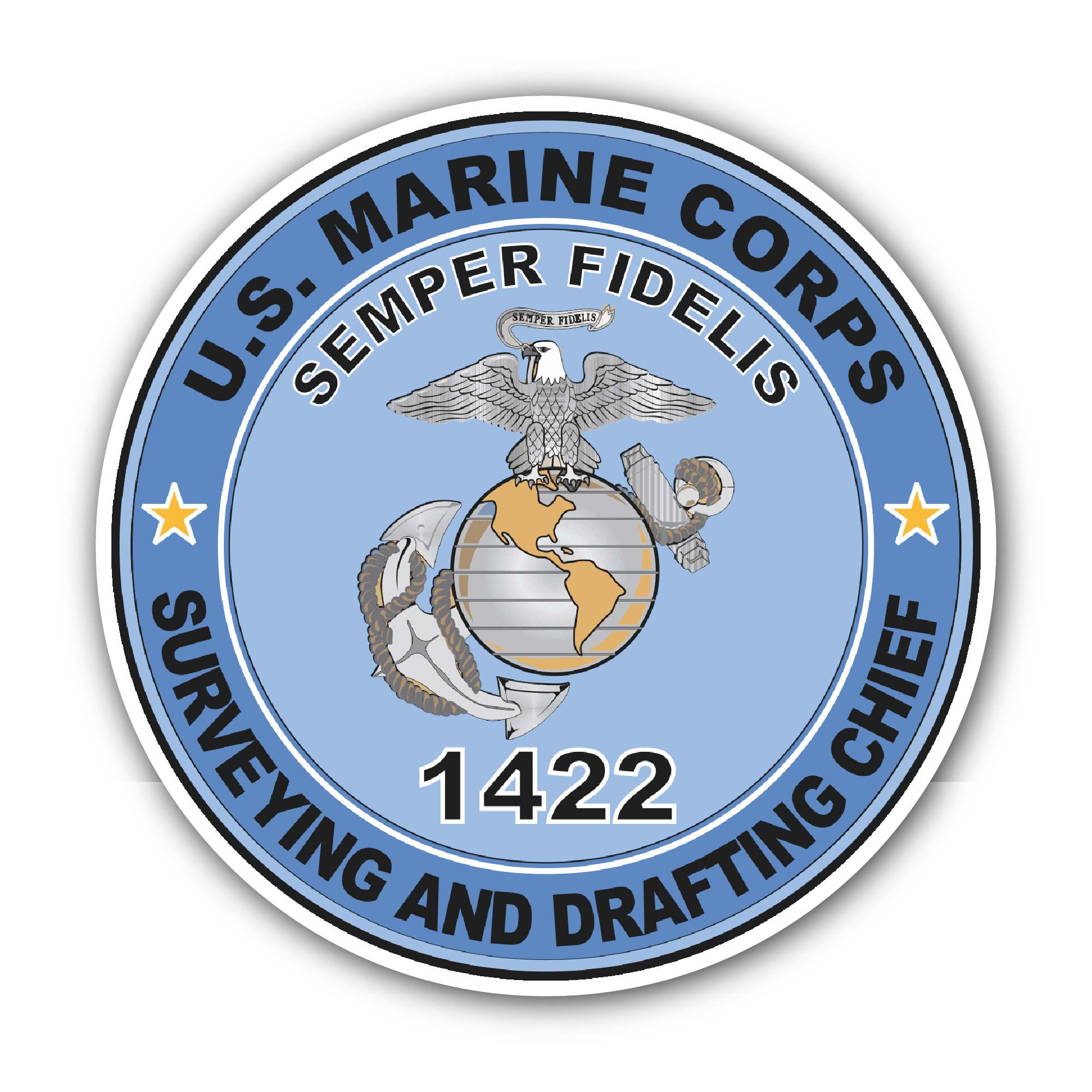 U.S.M.C. MOS 1422 Surveying and Drafting Chief Sticker, Waterproof Vinyl Decal Sticker Indoor Or Outdoor 2 (Pieces) 3" and 5"