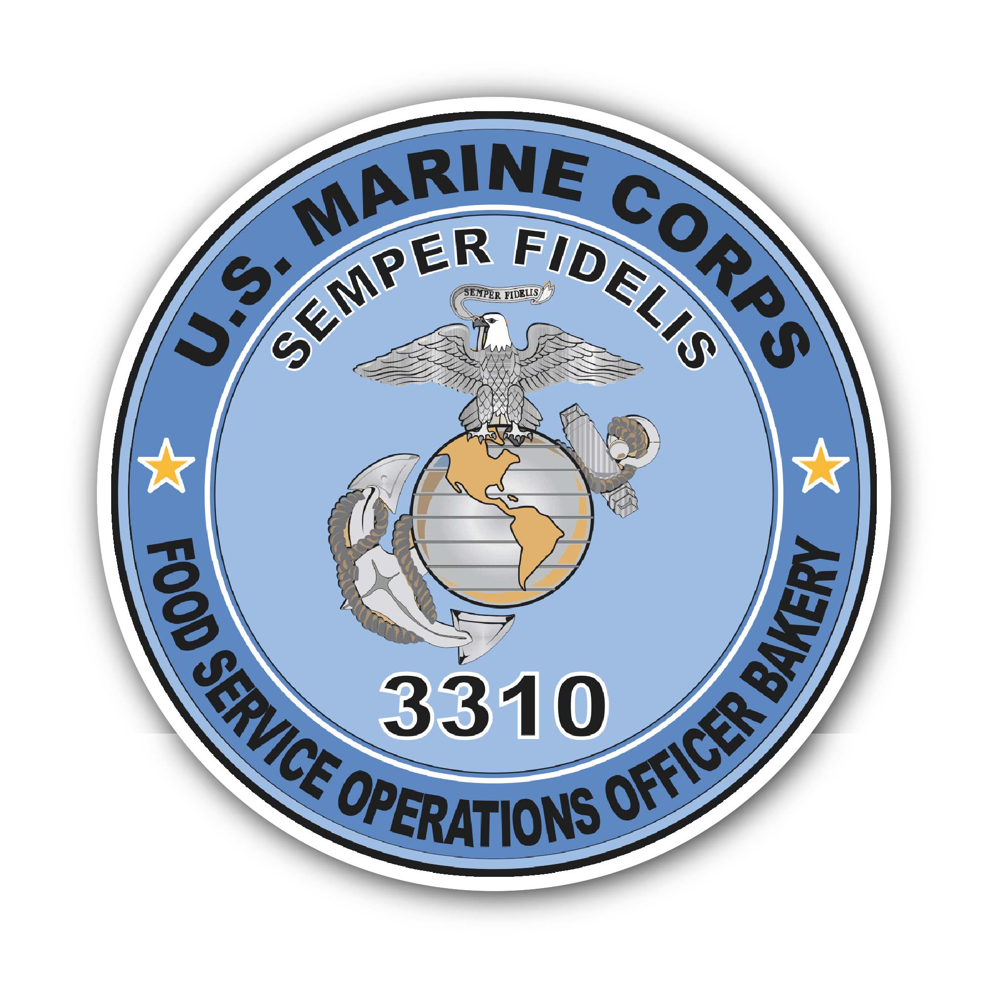 U.S.M.C. MOS 3310 Food Service Operations Officer Bakery Sticker, Waterproof Vinyl Decal Sticker Indoor Or Outdoor 2 (Pieces) 3" and 5"