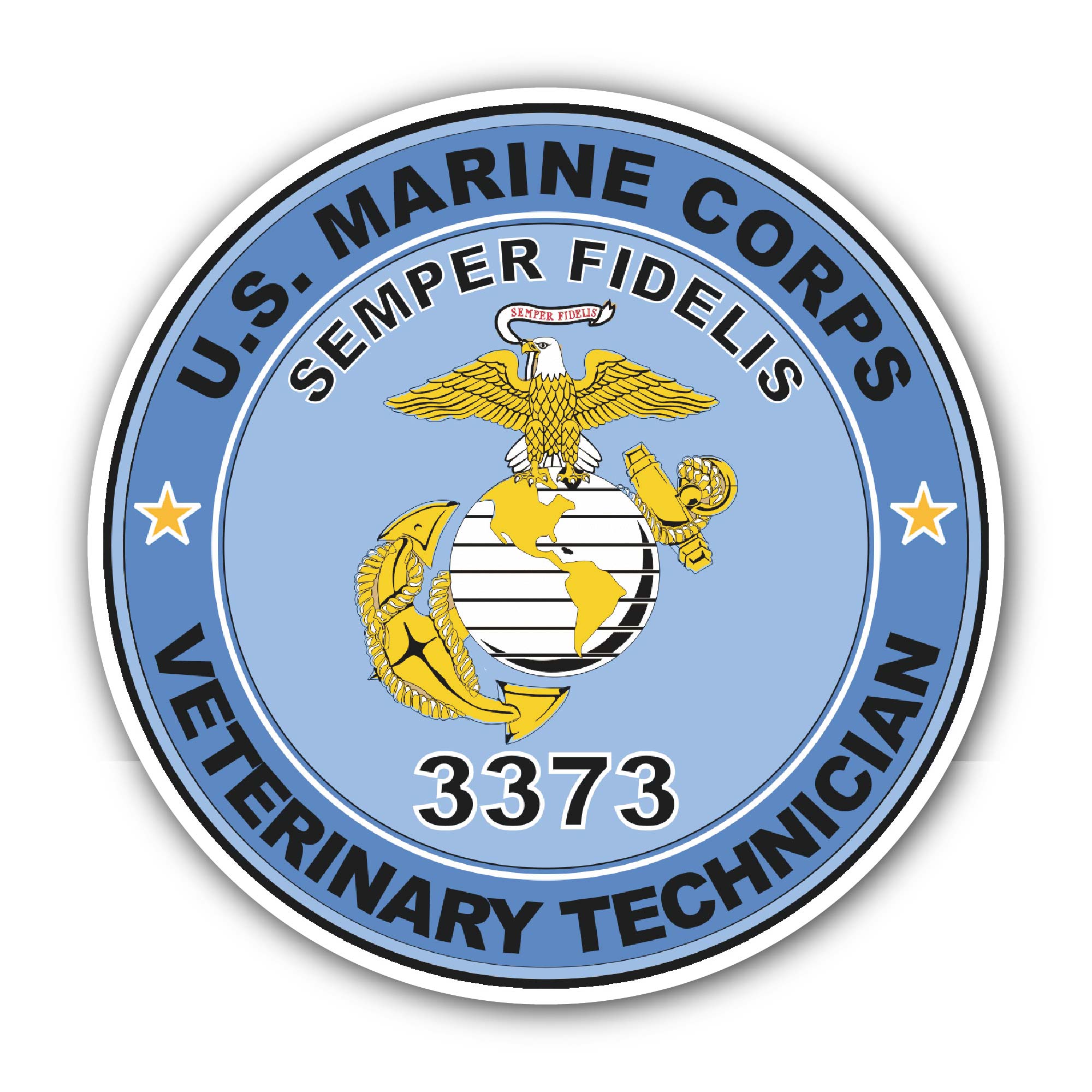 U.S.M.C. MOS 3373 Veterinary Technician Sticker, Waterproof Vinyl Decal Sticker Indoor Or Outdoor 2 (Pieces) 3" and 5"