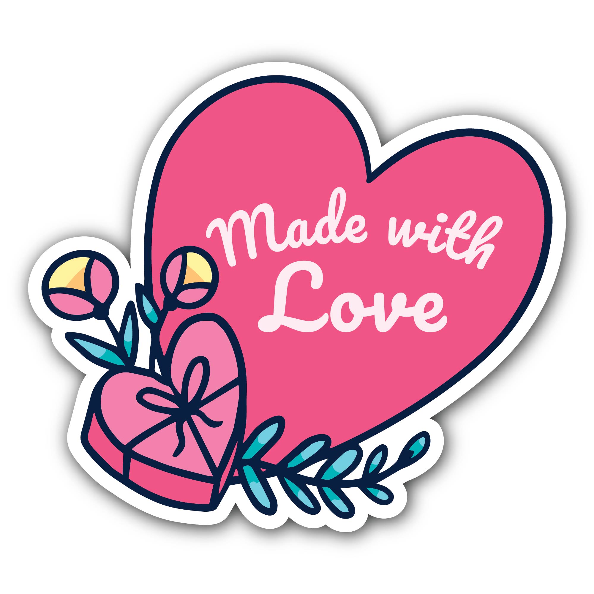 Gift Box & Made with Love Sticker, Waterproof Vinyl Decal Sticker Indoor Or Outdoor 2 (Pieces) 3" and 5"