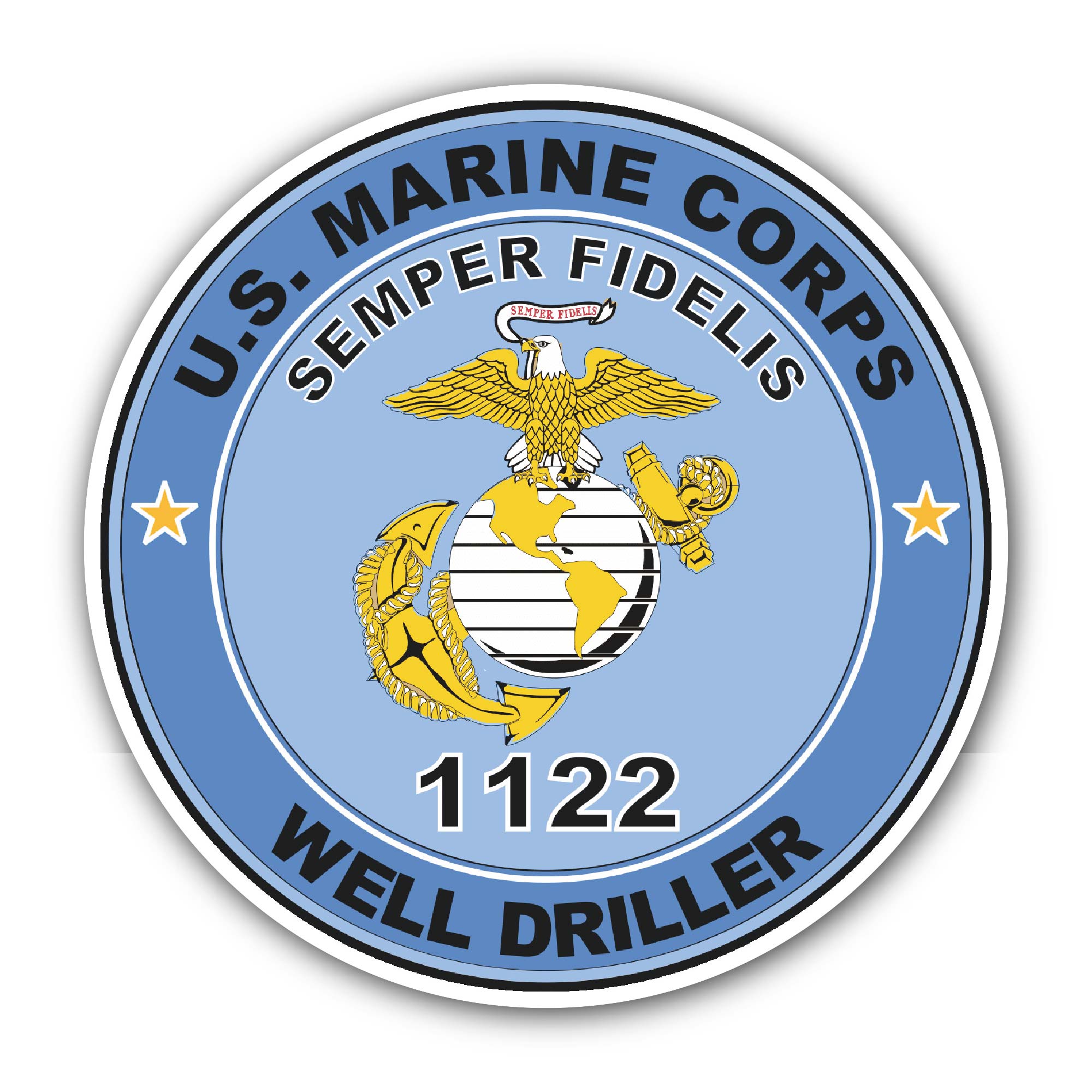 U.S.M.C. MOS 1122 Well Driller Sticker, Waterproof Vinyl Decal Sticker Indoor Or Outdoor 2 (Pieces) 3" and 5"