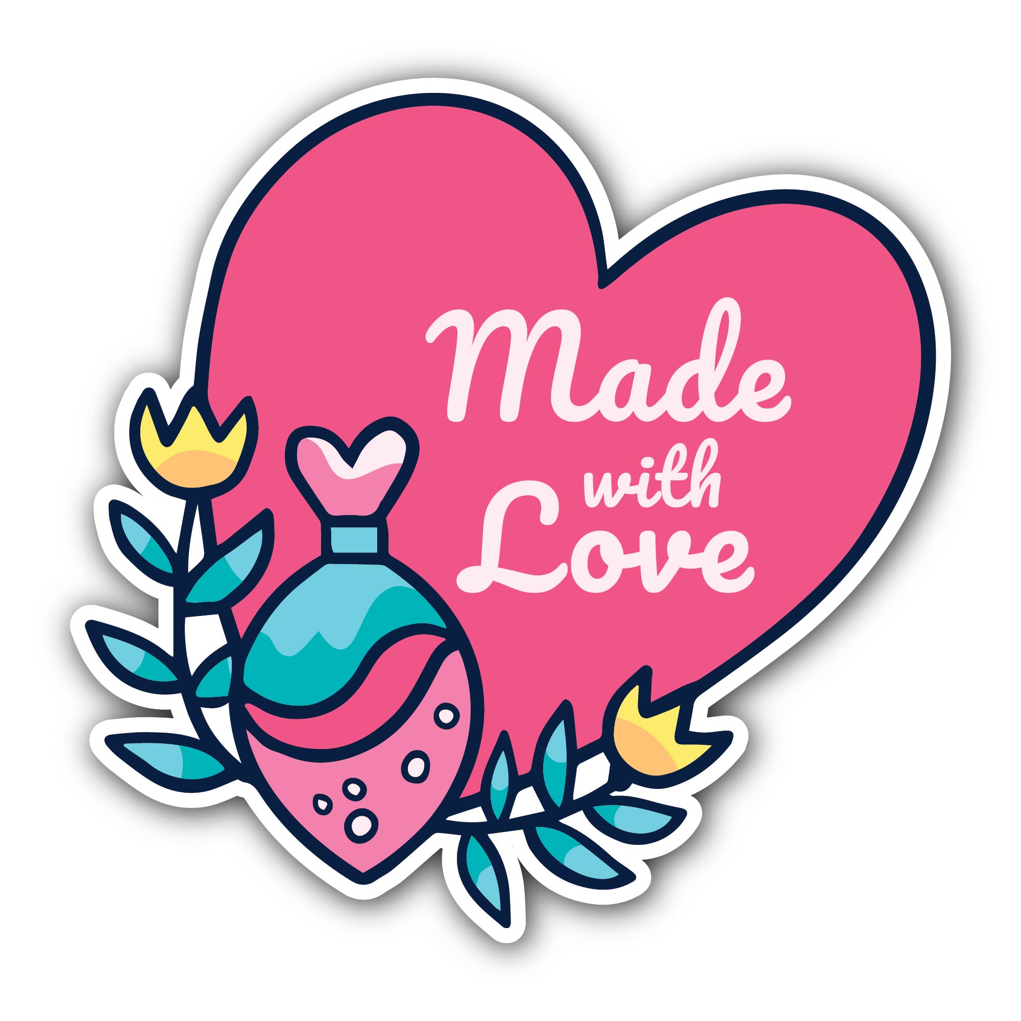 Made with Love Sticker, Waterproof Vinyl Decal Sticker Indoor Or Outdoor 2 (Pieces) 3" and 5"