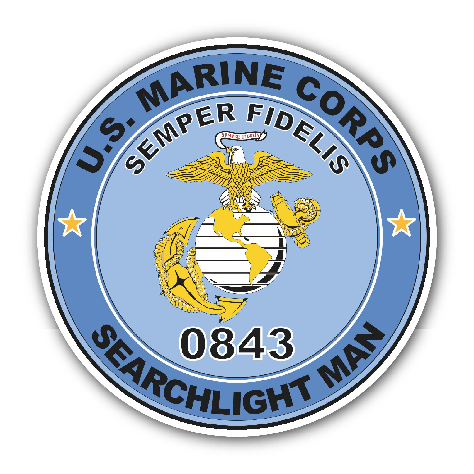 U.S.M.C. MOS 0843 Searchlight Man Sticker, Waterproof Vinyl Decal Sticker Indoor Or Outdoor 2 (Pieces) 3" and 5"