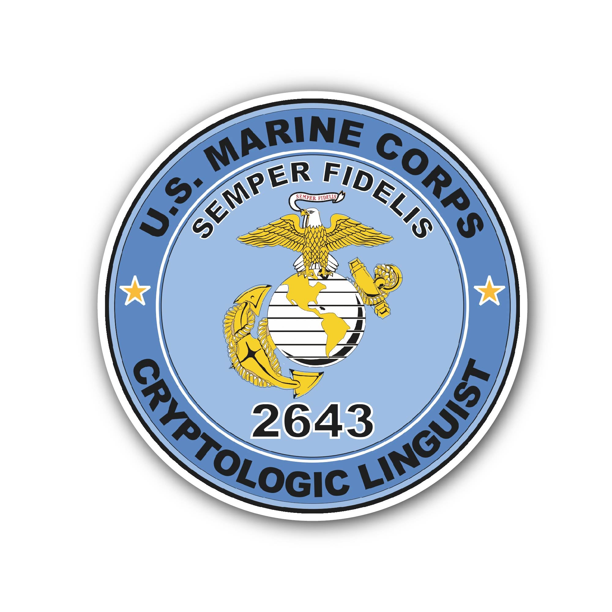 U.S.M.C. MOS 2643 Cryptologic Linguist Sticker, Waterproof Vinyl Decal Sticker Indoor Or Outdoor 2 (Pieces) 3" and 5"