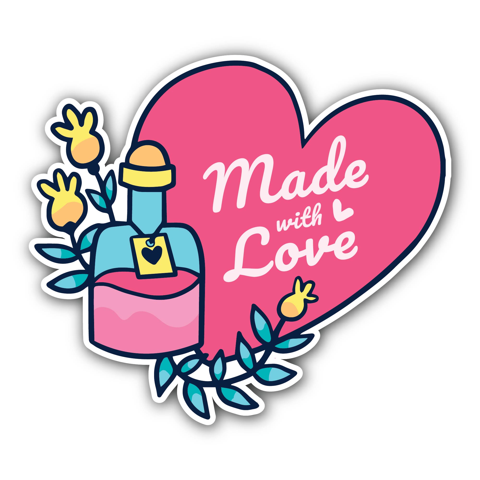 perfume bottle & Made with Love Sticker, Waterproof Vinyl Decal Sticker Indoor Or Outdoor 2 (Pieces) 3" and 5"