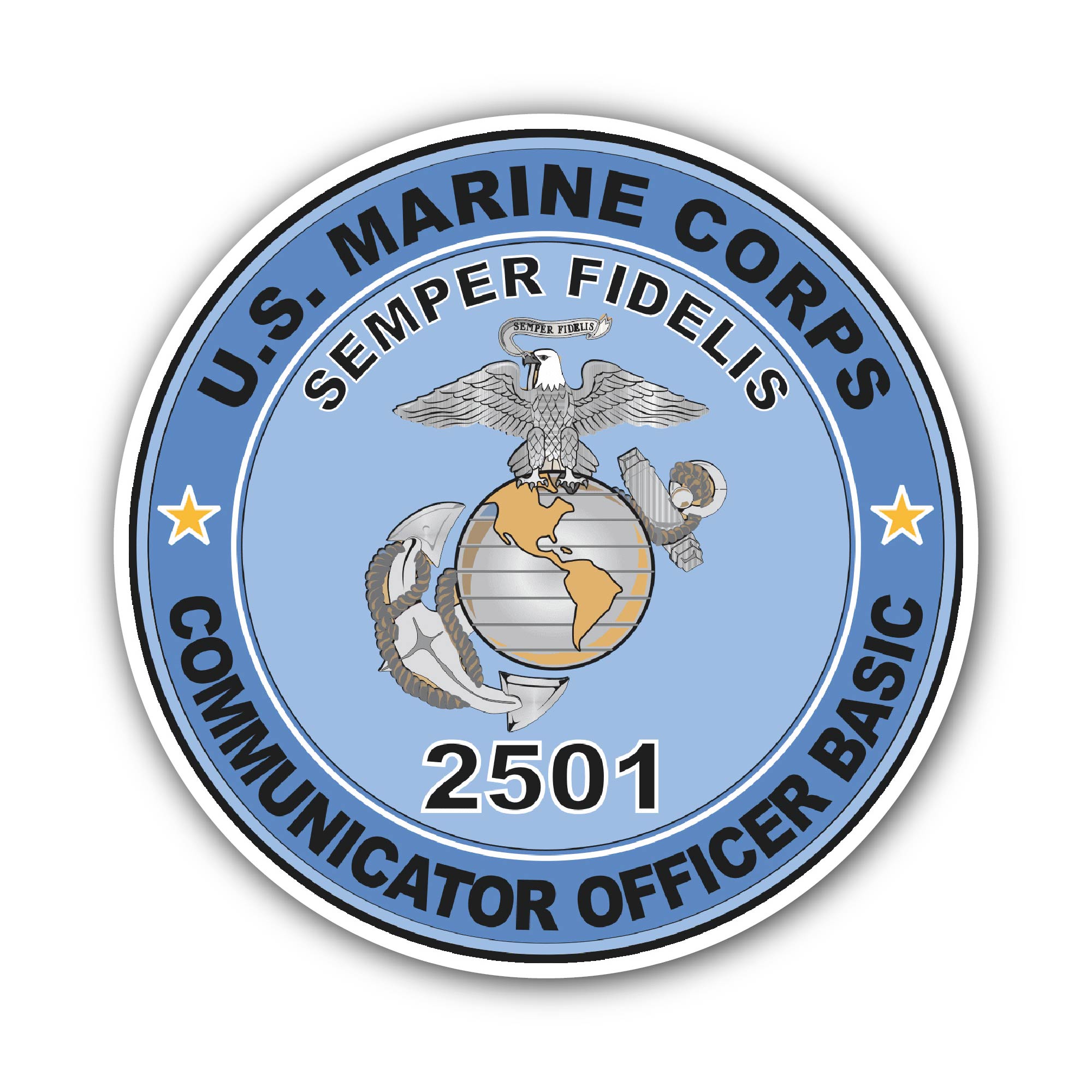 U.S.M.C. MOS 2501 Communicator Officer Basic Sticker, Waterproof Vinyl Decal Sticker Indoor Or Outdoor 2 (Pieces) 3" and 5"