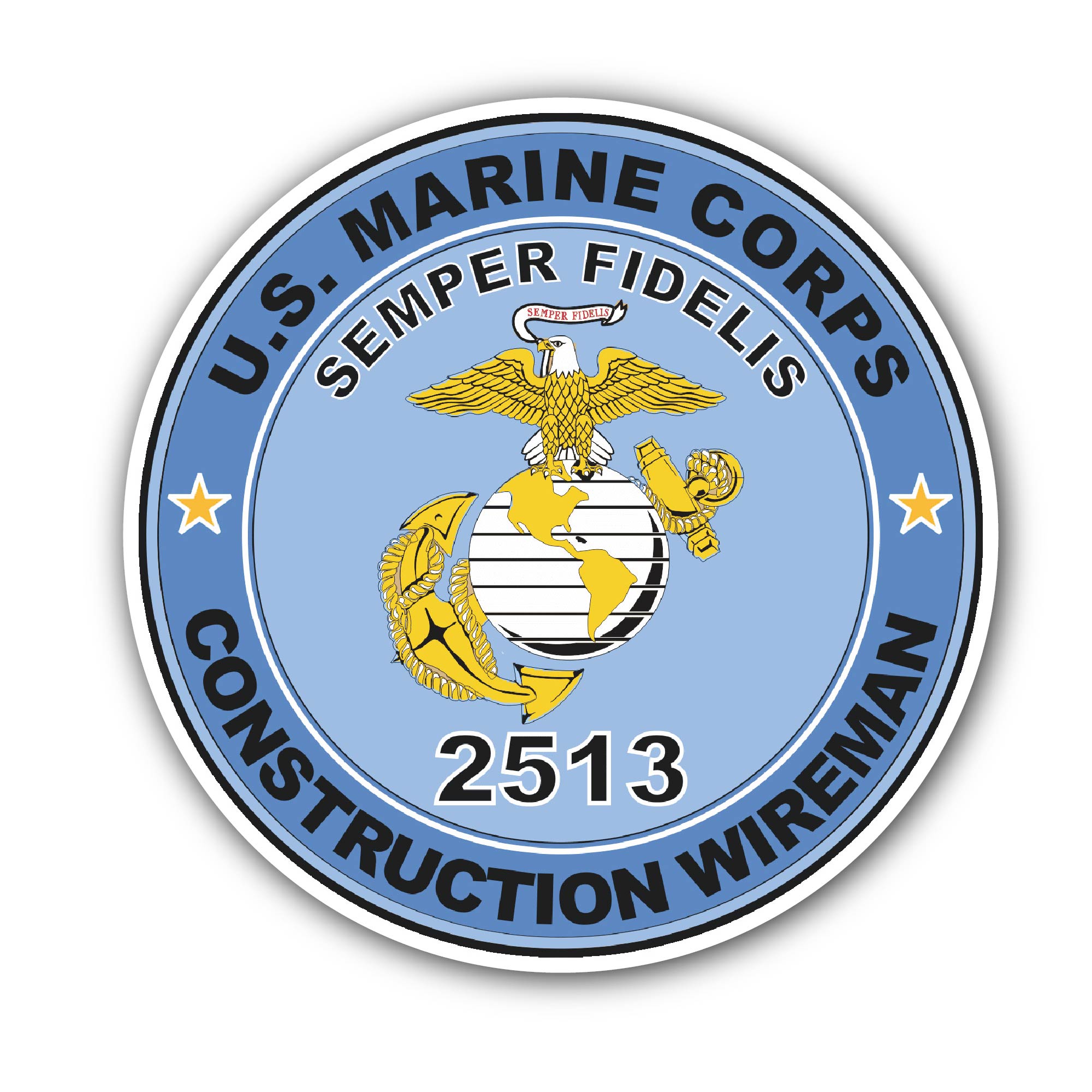 U.S.M.C. MOS 2513 Construction Wireman Sticker, Waterproof Vinyl Decal Sticker Indoor Or Outdoor 2 (Pieces) 3" and 5"