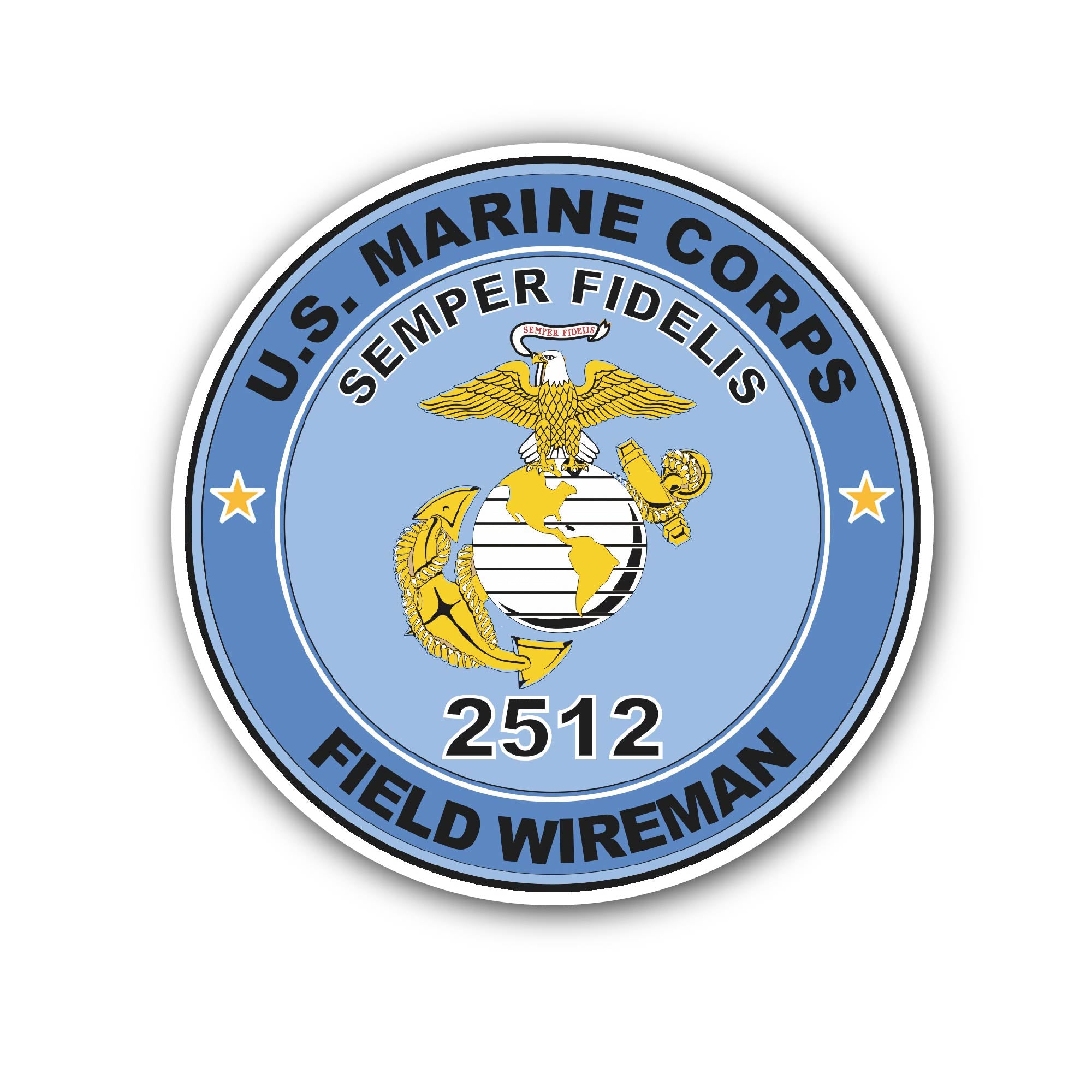 U.S.M.C. MOS 2512 Field Wireman Sticker, Waterproof Vinyl Decal Sticker Indoor Or Outdoor 2 (Pieces) 3" and 5"