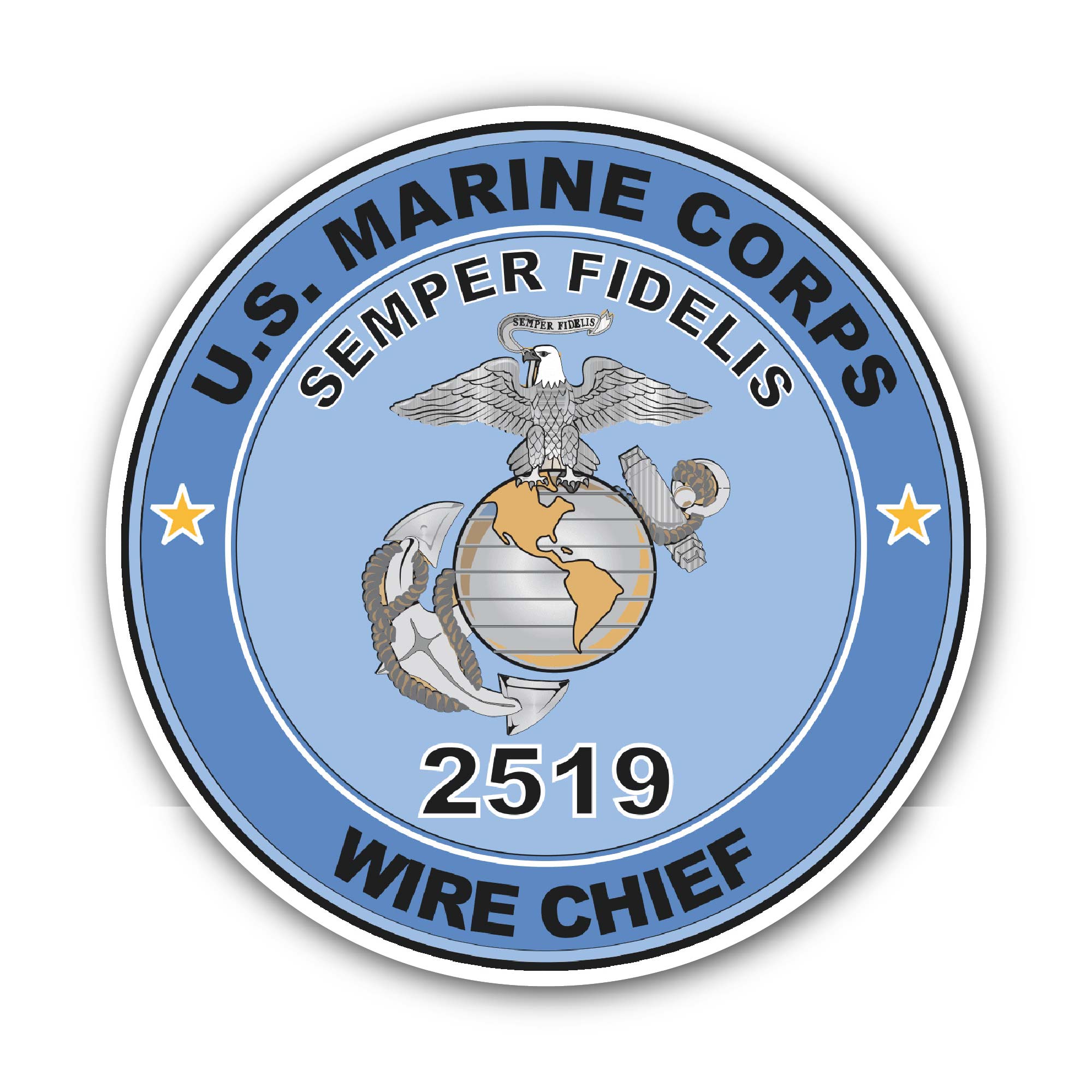 U.S.M.C. MOS 2519 Wire Chief Sticker, Waterproof Vinyl Decal Sticker Indoor Or Outdoor 2 (Pieces) 3" and 5"