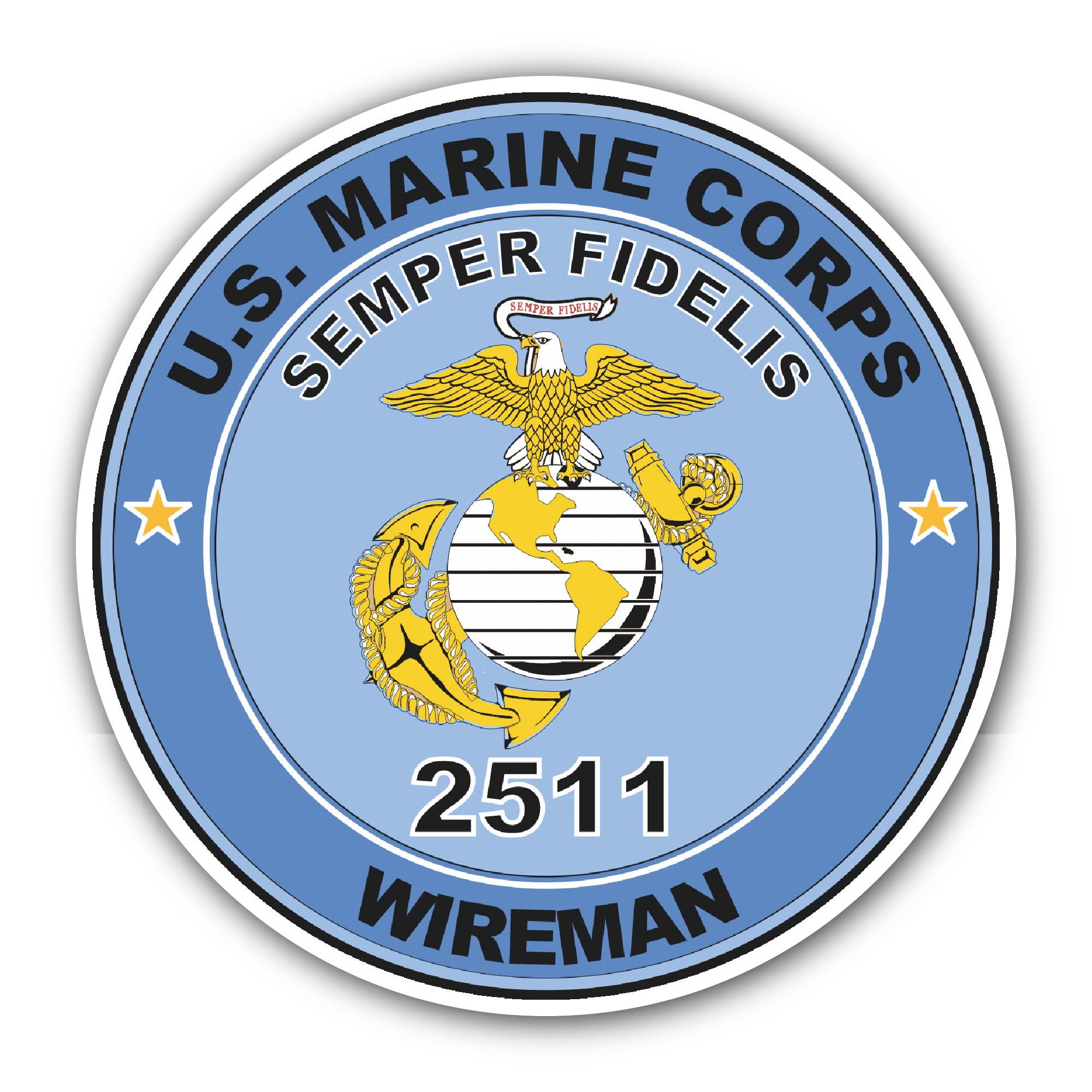 U.S.M.C. MOS 2511 Wireman Sticker, Waterproof Vinyl Decal Sticker Indoor Or Outdoor 2 (Pieces) 3" and 5"