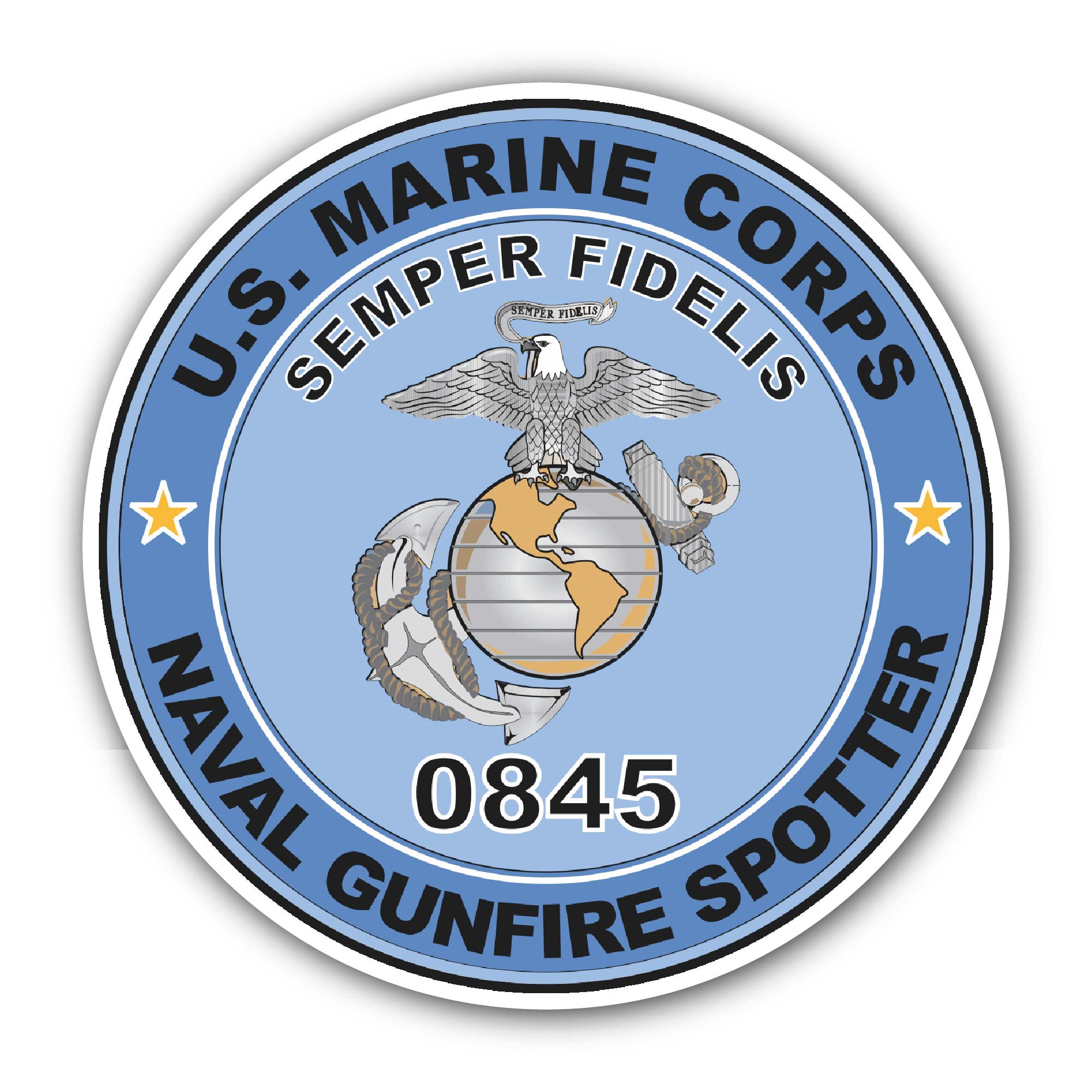 U.S.M.C. MOS 0845 Naval Gunfire Spotter Sticker, Waterproof Vinyl Decal Sticker Indoor Or Outdoor 2 (Pieces) 3" and 5"