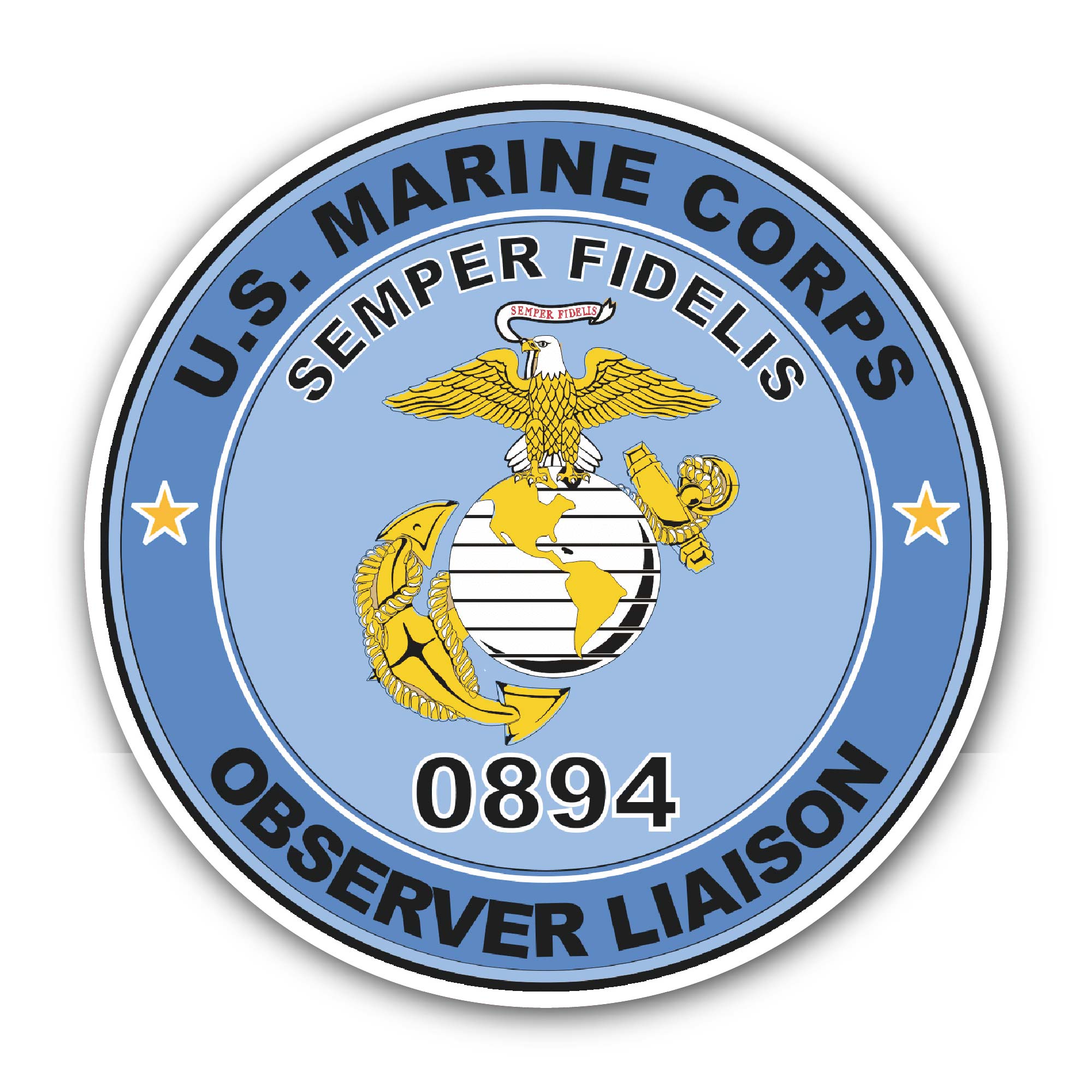 U.S.M.C. MOS 0894 Observer Liaison Sticker, Waterproof Vinyl Decal Sticker Indoor Or Outdoor 2 (Pieces) 3" and 5"