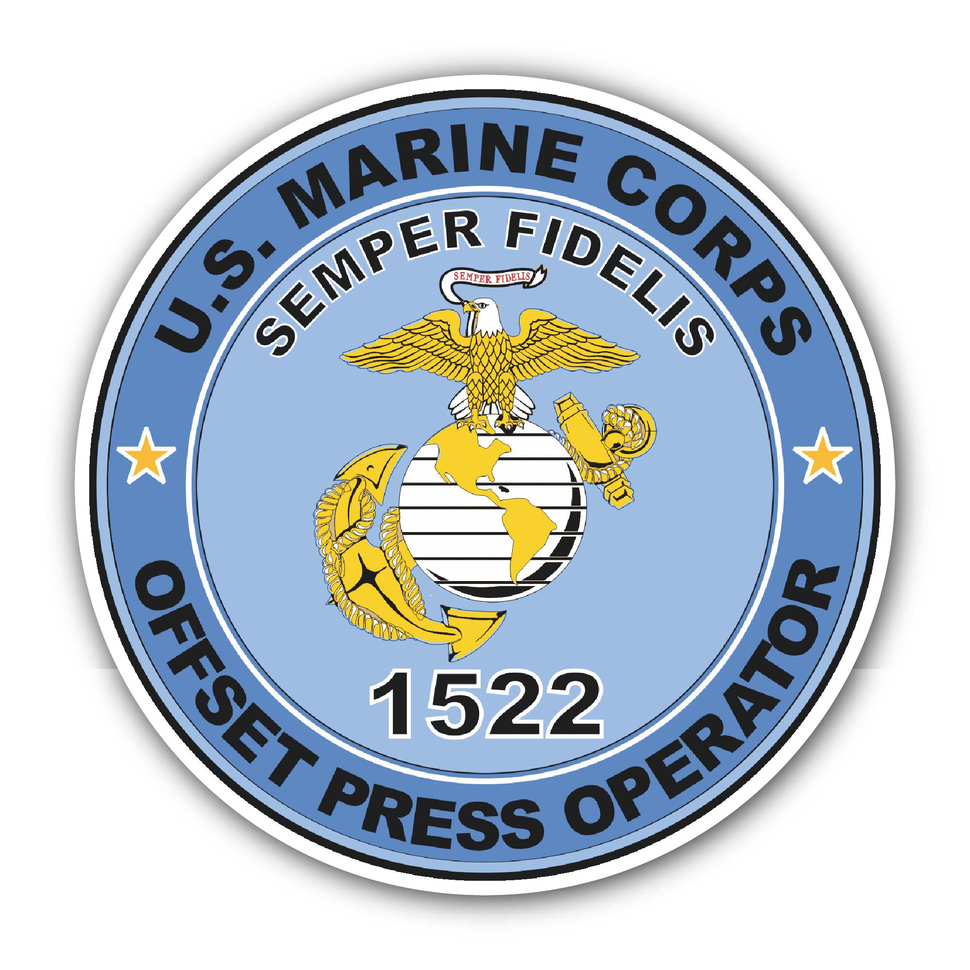 U.S.M.C. MOS 1522 Offset Press Operator Sticker, Waterproof Vinyl Decal Sticker Indoor Or Outdoor 2 (Pieces) 3" and 5"