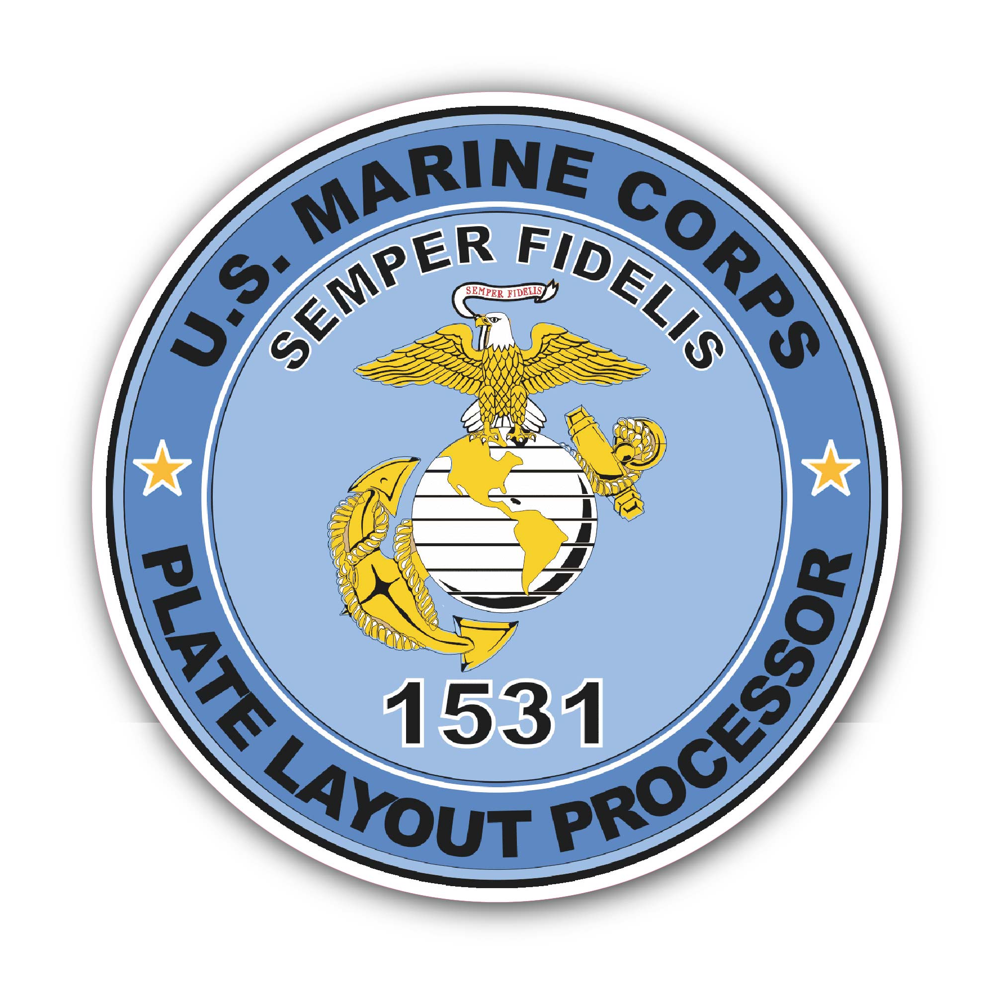 U.S.M.C. MOS 1531 Plate Layout Processor Sticker, Waterproof Vinyl Decal Sticker Indoor Or Outdoor 2 (Pieces) 3" and 5"