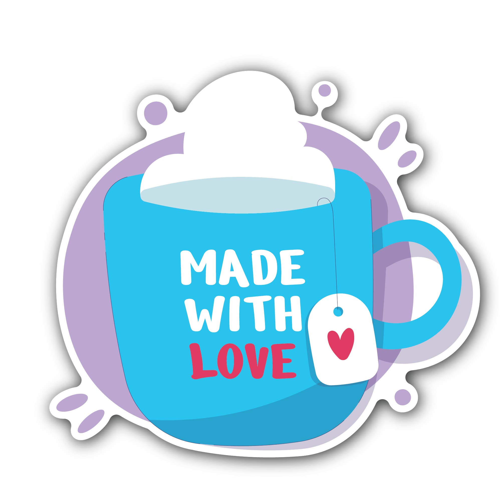 Made with Love & Cup Tag Sticker, Waterproof Vinyl Decal Sticker Indoor Or Outdoor 2 (Pieces) 3" and 5"