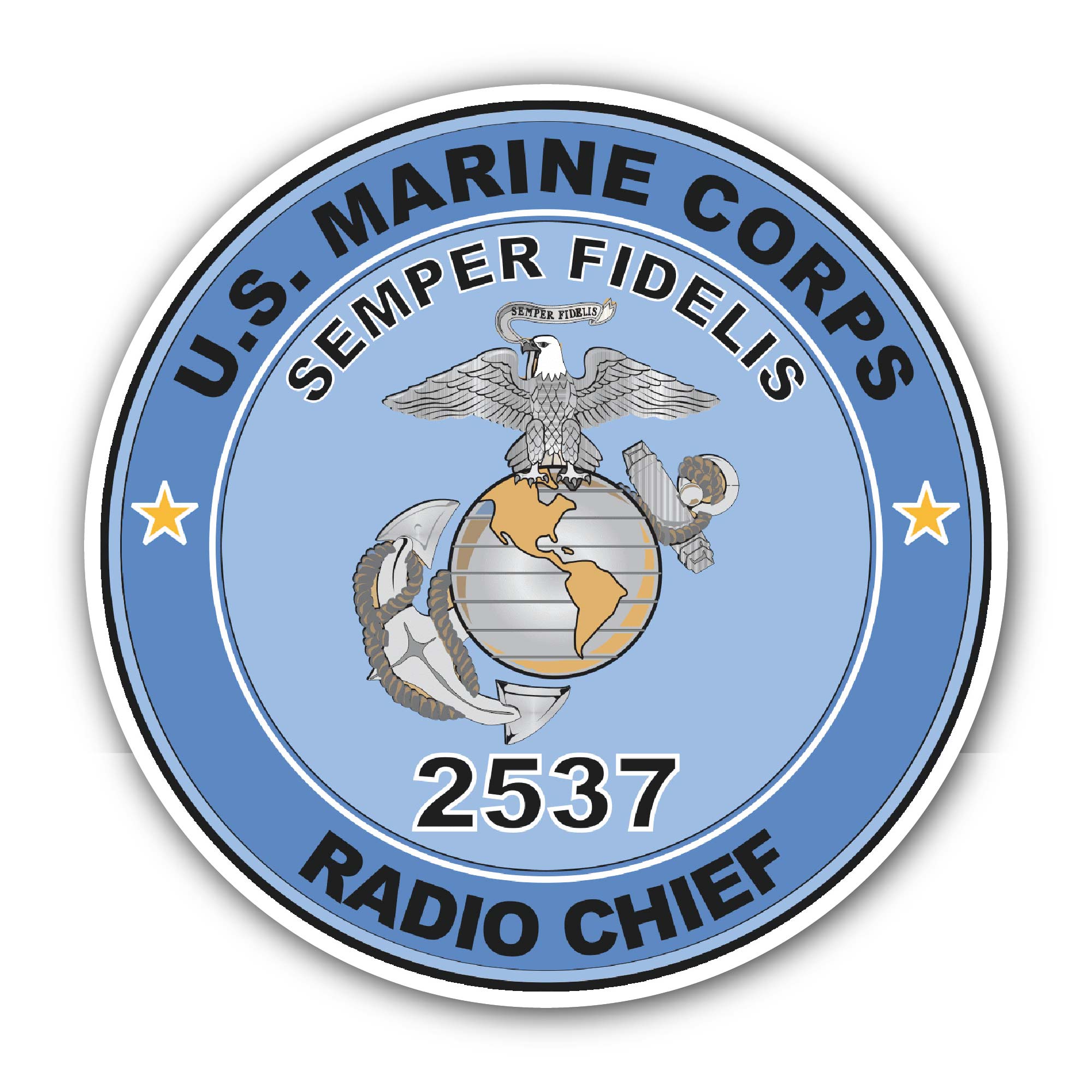 U.S.M.C. MOS 2537 Radio Chief Sticker, Waterproof Vinyl Decal Sticker Indoor Or Outdoor 2 (Pieces) 3" and 5"