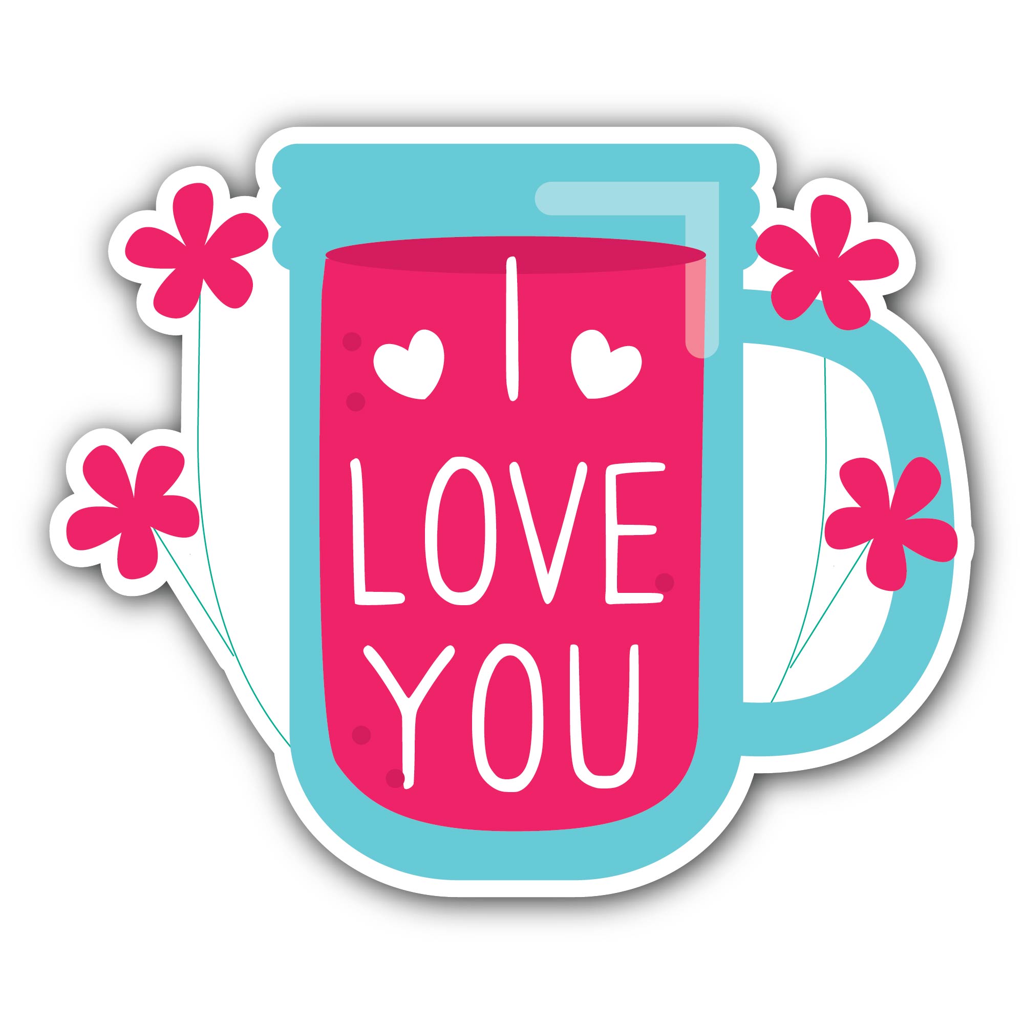 I Love You Cup Sticker, Waterproof Vinyl Decal Sticker Indoor Or Outdoor 2 (Pieces) 3" and 5"