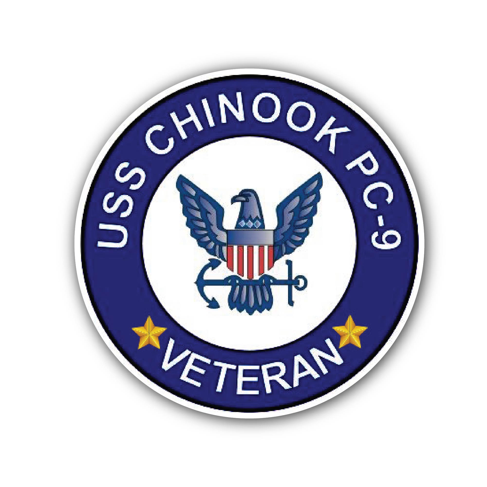 USS Chinook PC-9 Veteran Sticker, Waterproof Vinyl Decal Sticker Indoor Or Outdoor 2 (Pieces) 3" and 5"