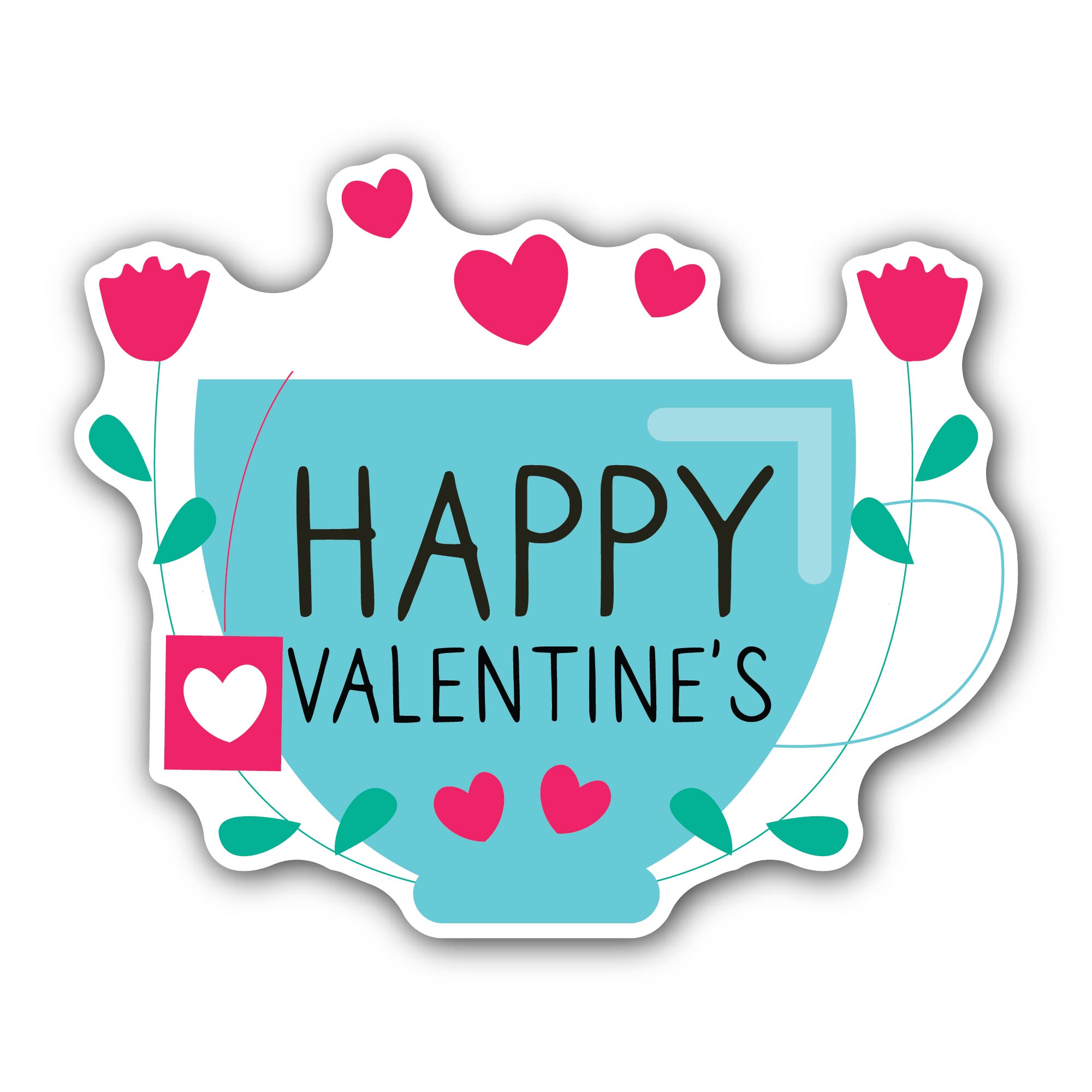 Happy Valentine's Cup Sticker, Waterproof Vinyl Decal Sticker Indoor Or Outdoor 2 (Pieces) 3" and 5"