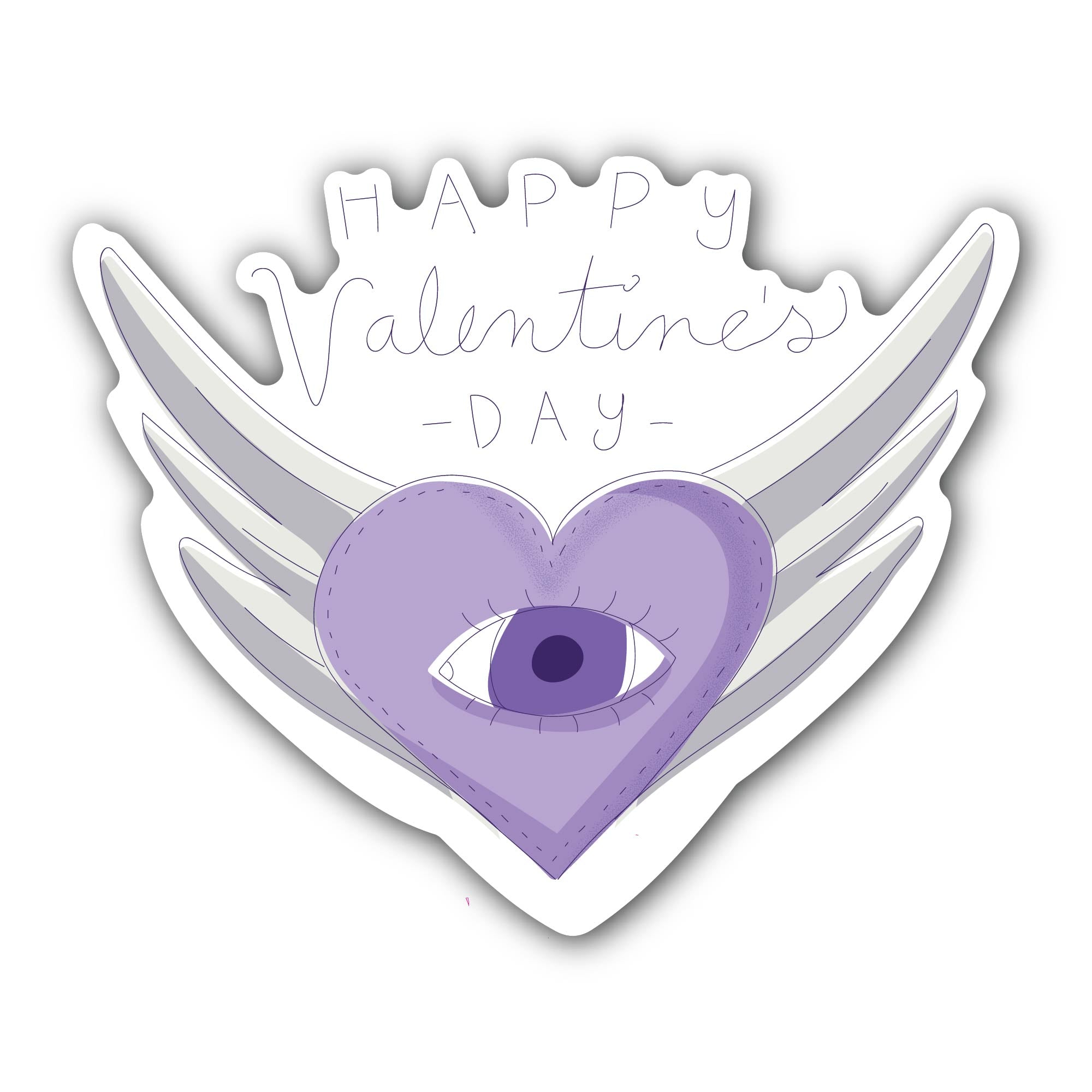 Happy Valentine's Day Heart with Wings Sticker, Waterproof Vinyl Decal Sticker Indoor Or Outdoor 2 (Pieces) 3" and 5"