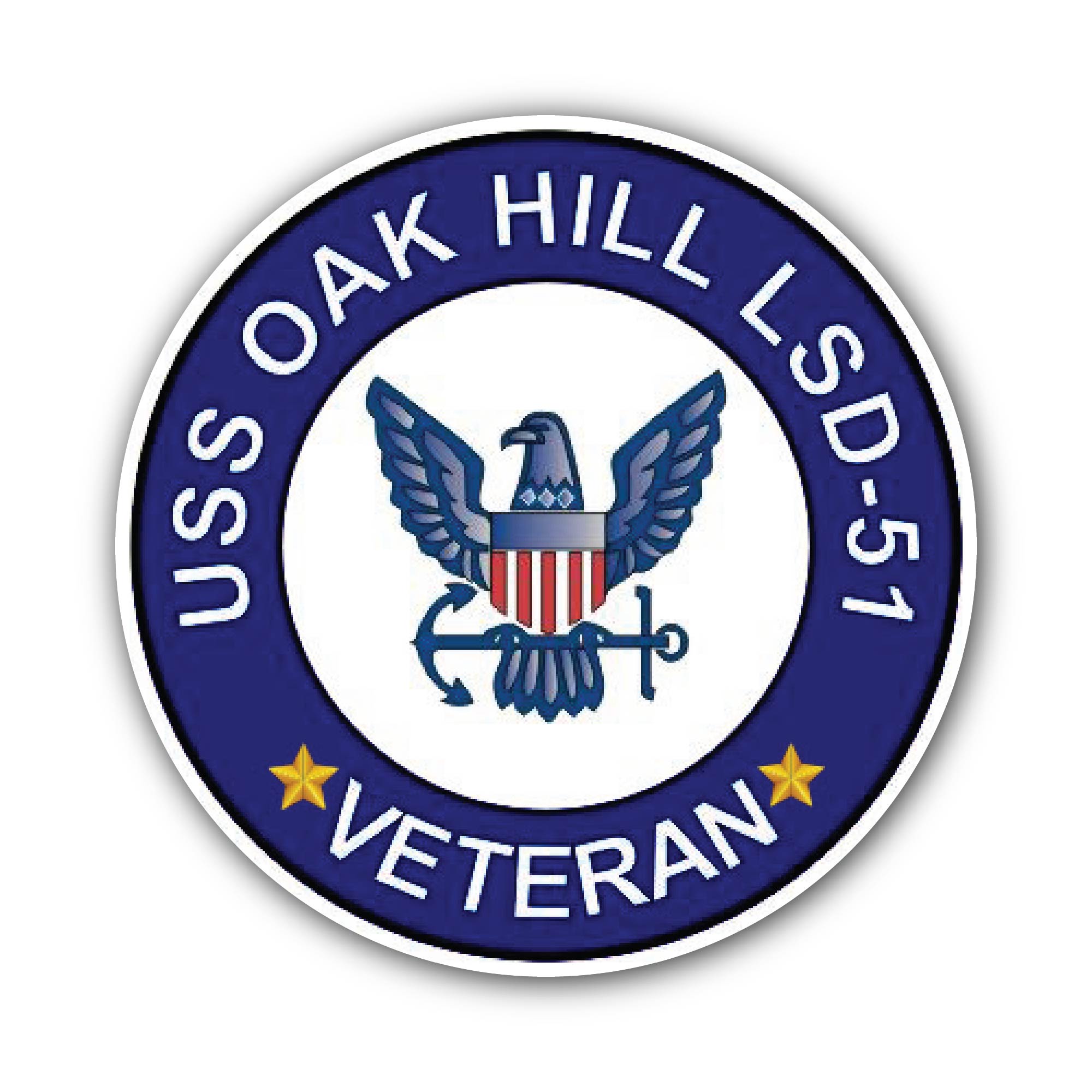 USS Oak Hill LSD-51 Veteran Sticker, Waterproof Vinyl Decal Sticker Indoor Or Outdoor 2 (Pieces) 3" and 5"