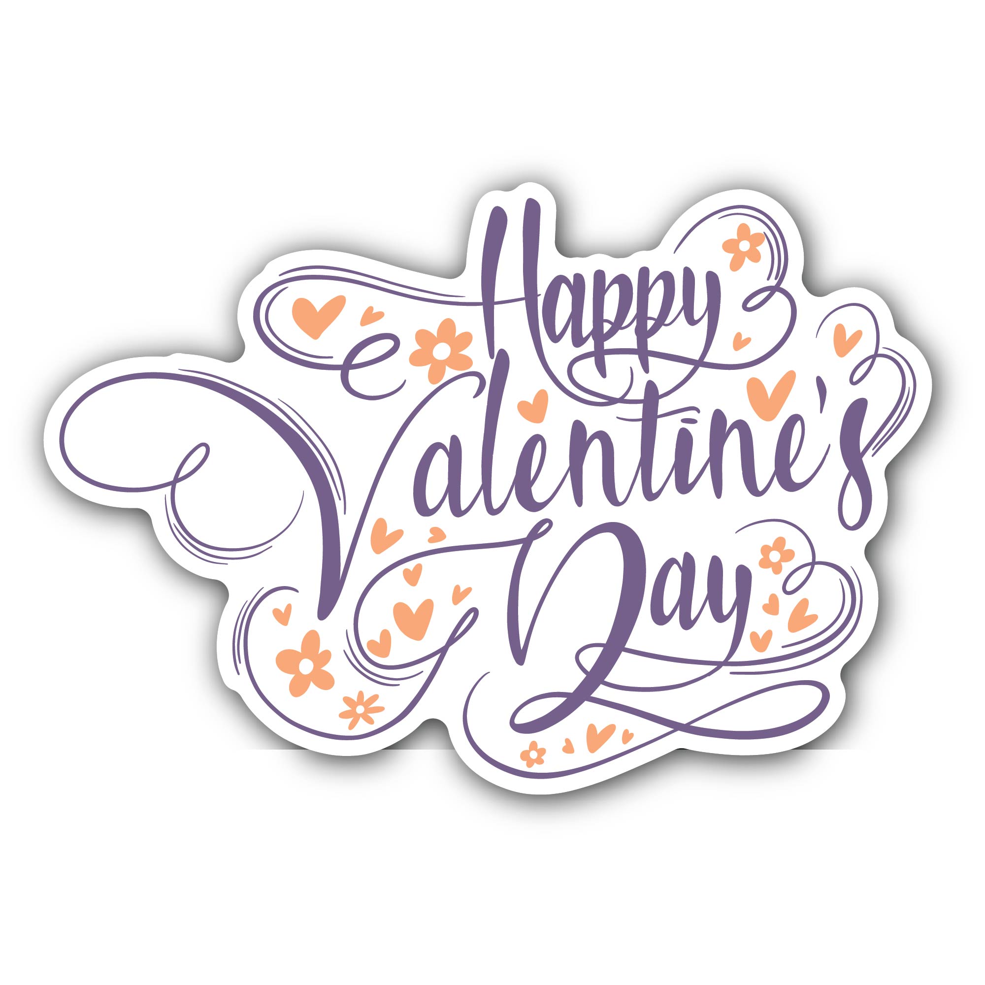 Happy Valentine Day Text  Sticker, Waterproof Vinyl Decal Sticker Indoor Or Outdoor 2 (Pieces) 3" and 5"