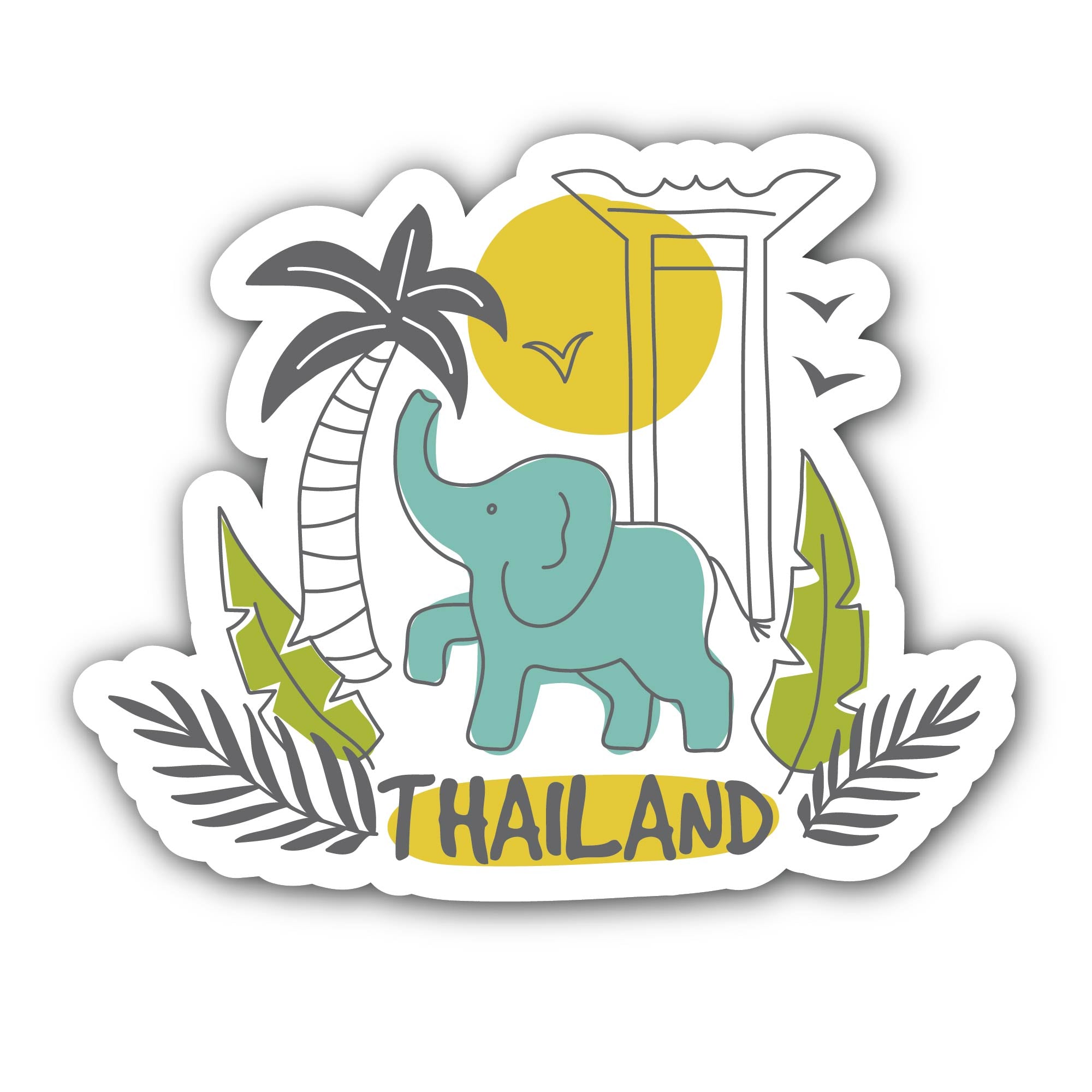Thai Elephant Sticker, Waterproof Vinyl Decal Sticker Indoor Or Outdoor 2 (Pieces) 3" and 5"